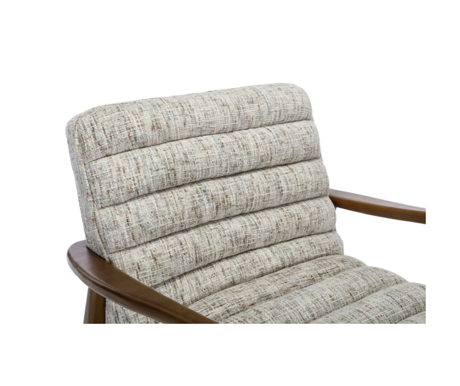 Thea brown mid-century style ribbed fabric accent chair with wooden frame