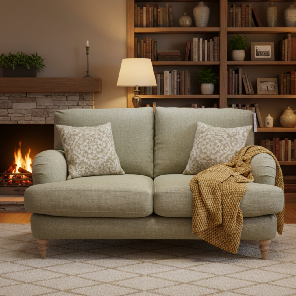 Otley 2 seater standard back sofa in Aston Green Aquaclean fabric