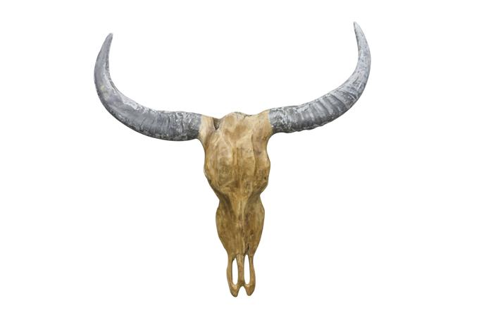 Vegan Hunting Trophy - Bull Head with Grey Horns wall mounted sculpture