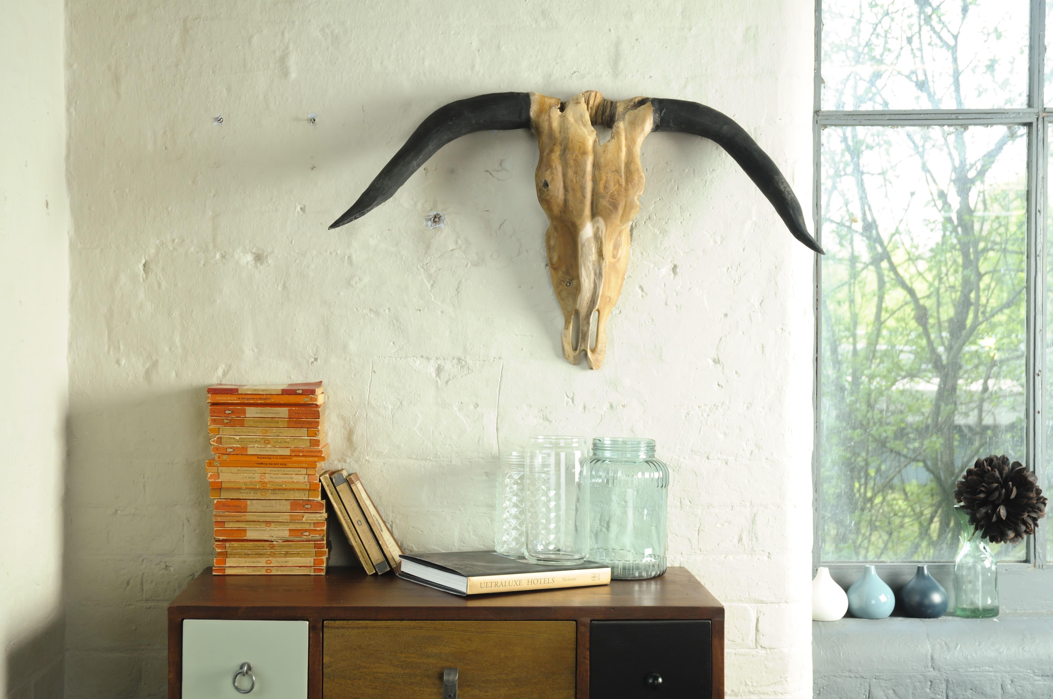 Vegan Hunting Trophy - Buffalo Head with Black Horns wall mounted sculpture