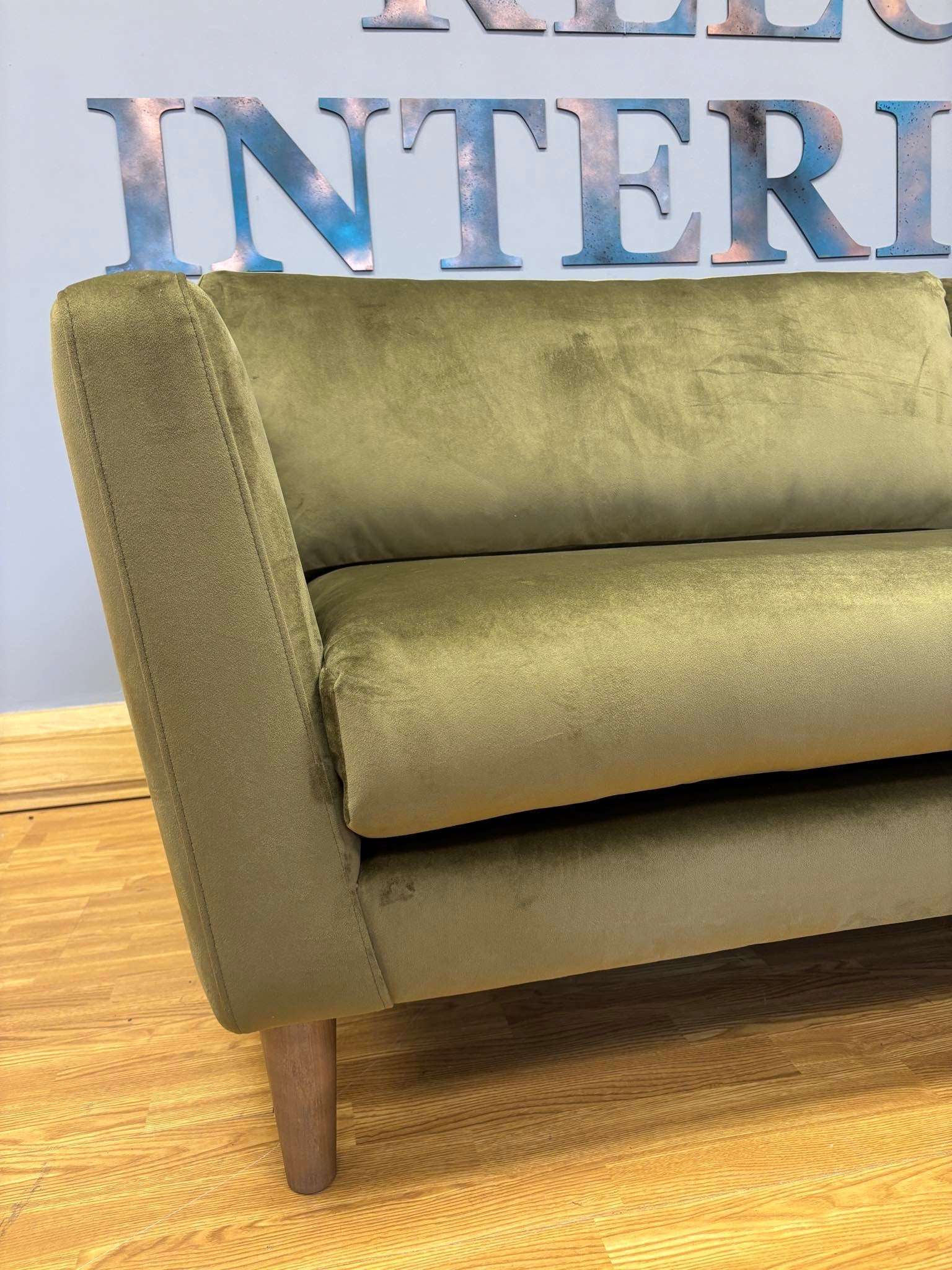 FERN large 4 seater sofa in olive green velvet fabric