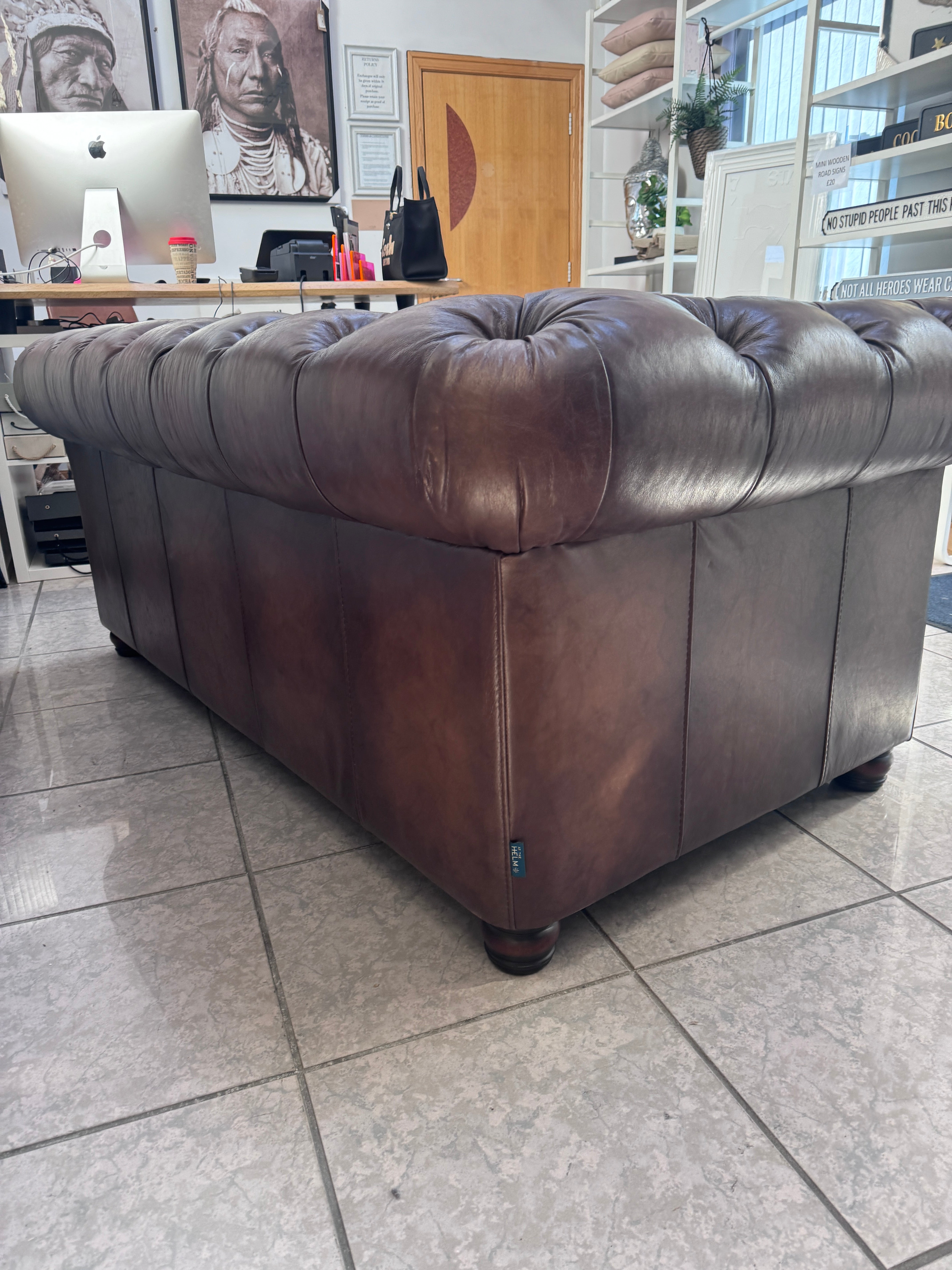 Shackleton 2 seater Chesterfield sofa in full 1981 Saddle Leather