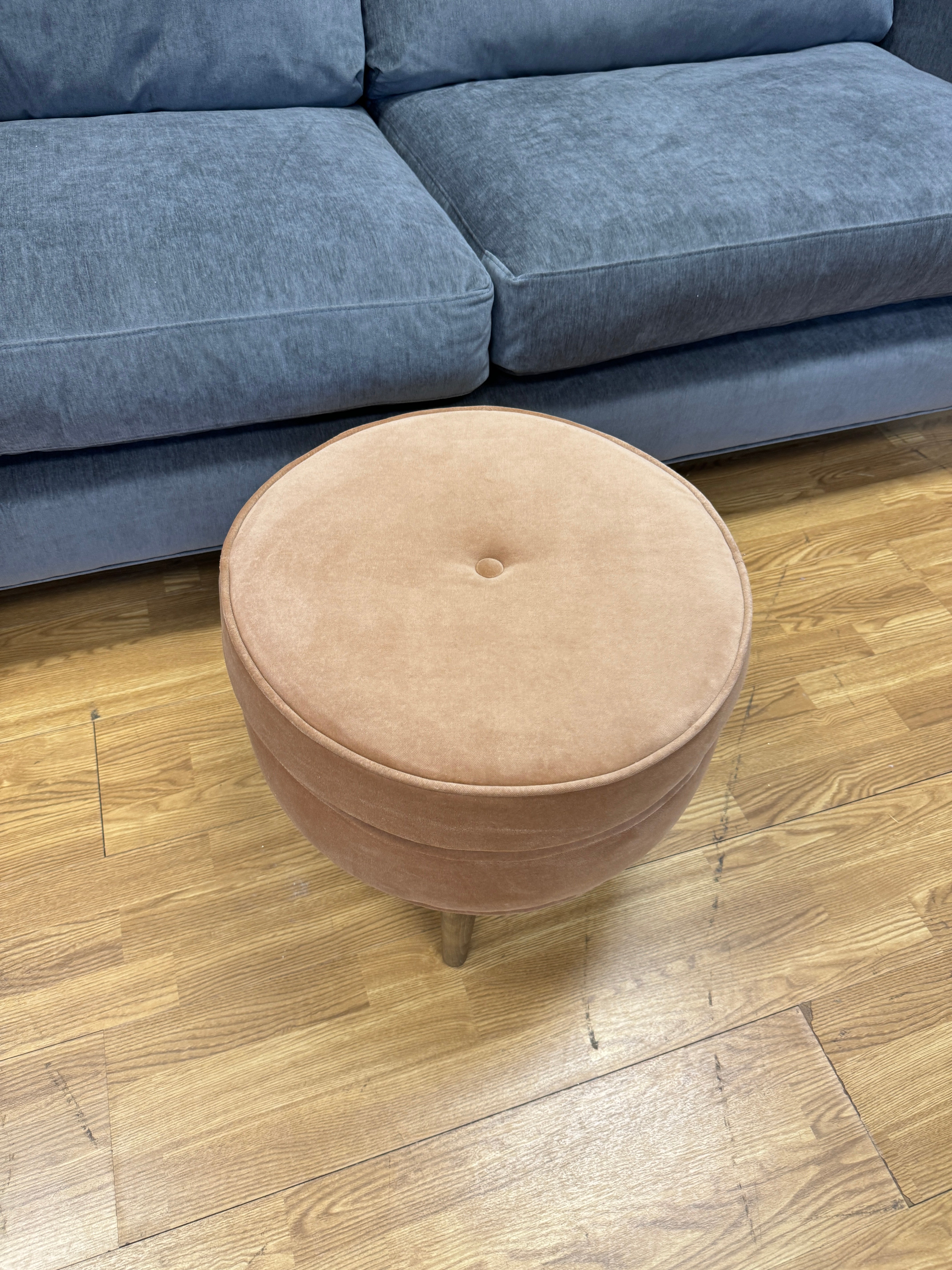 FELIX small round footstool in Cinnamon beige smart Velvet