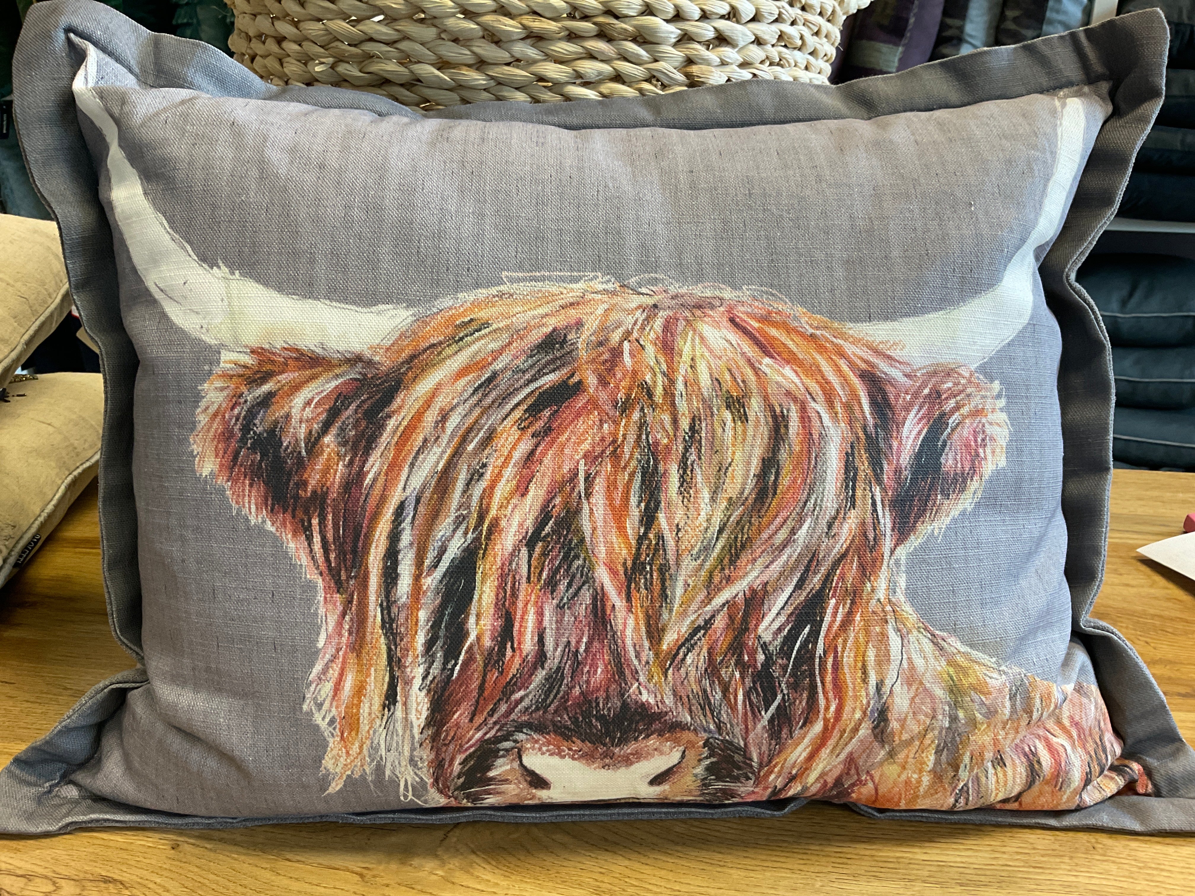 Lachlan cow printed wool Rectangle Cushion 40cm x 50cm Grey