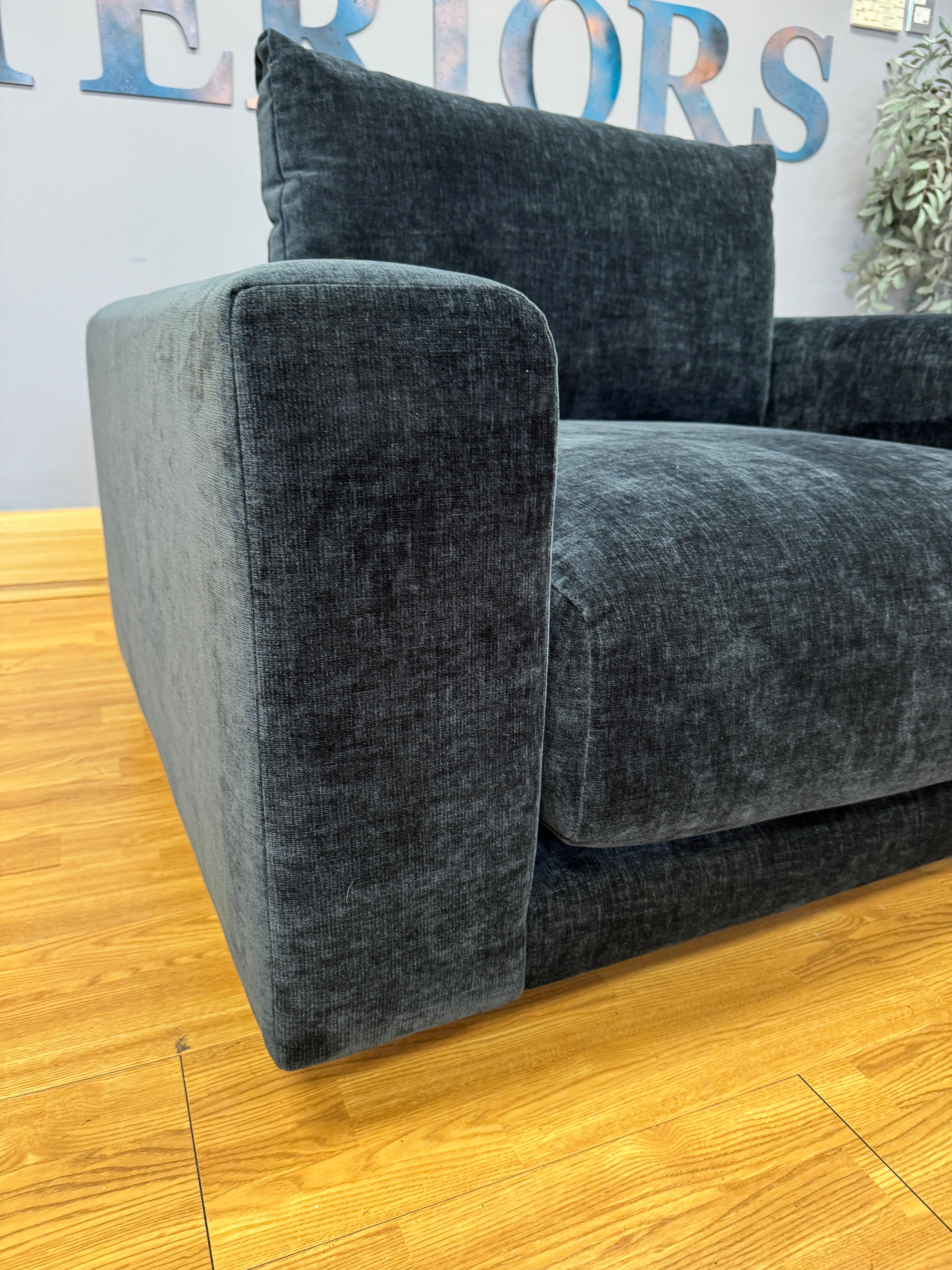 Grand Designs Burnham chunky loveseat in ink blue black chenille fabric