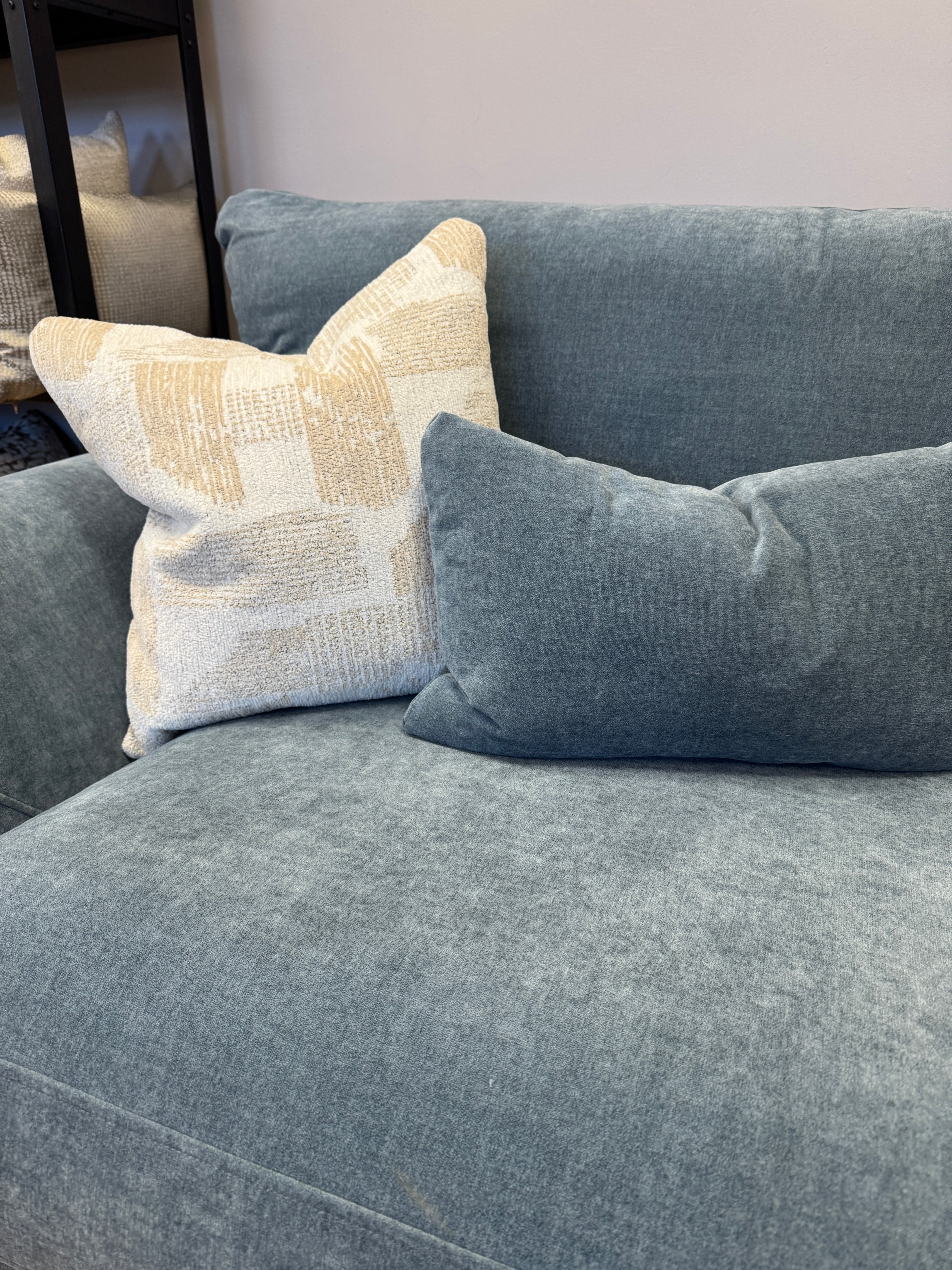 Mala 4 seater split sofa in Ellis Aqua blue fabric