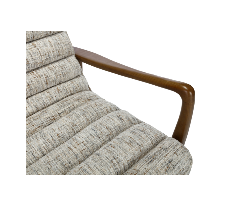 Thea brown mid-century style ribbed fabric accent chair with wooden frame