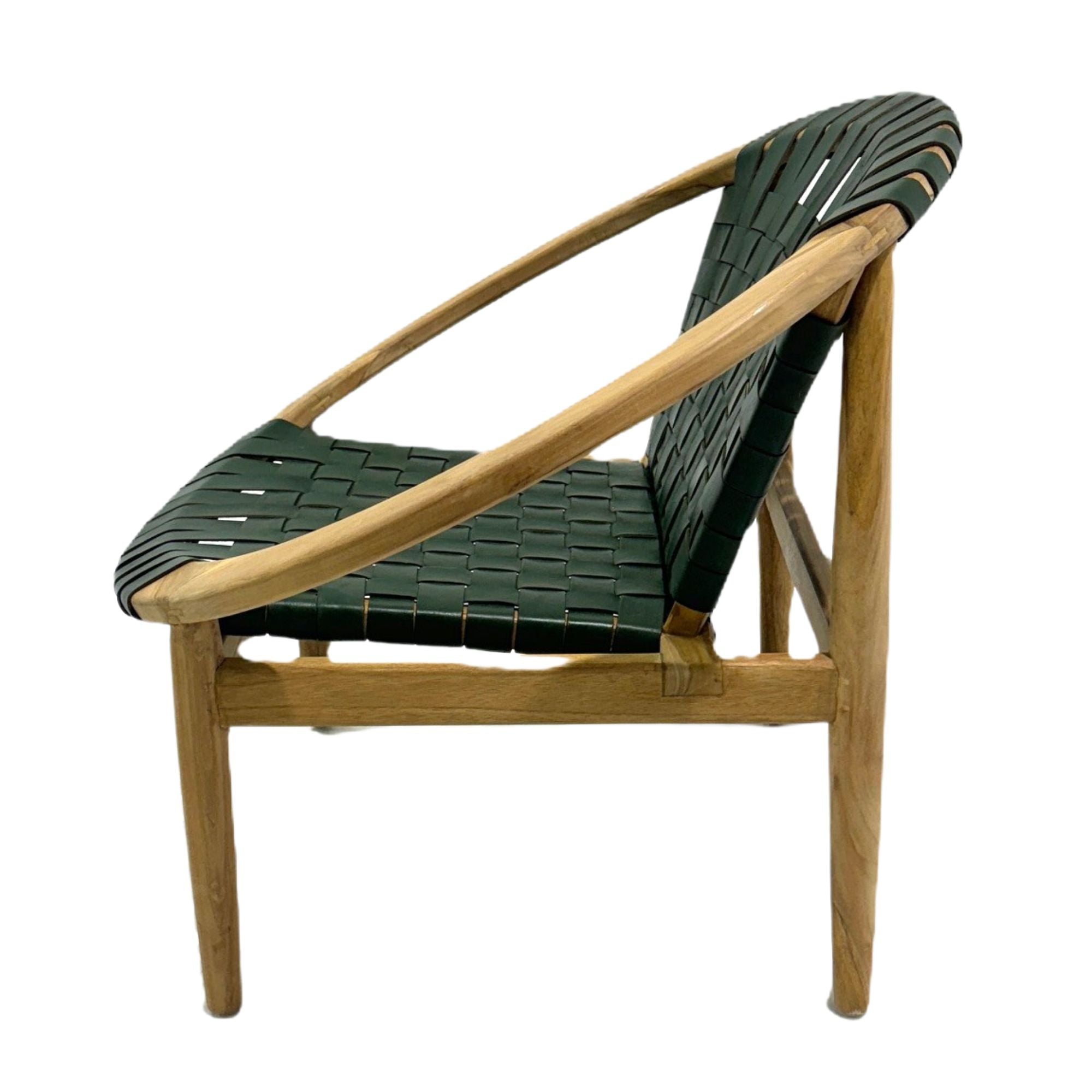 Gladstone moon shape wooden frame leather accent chair