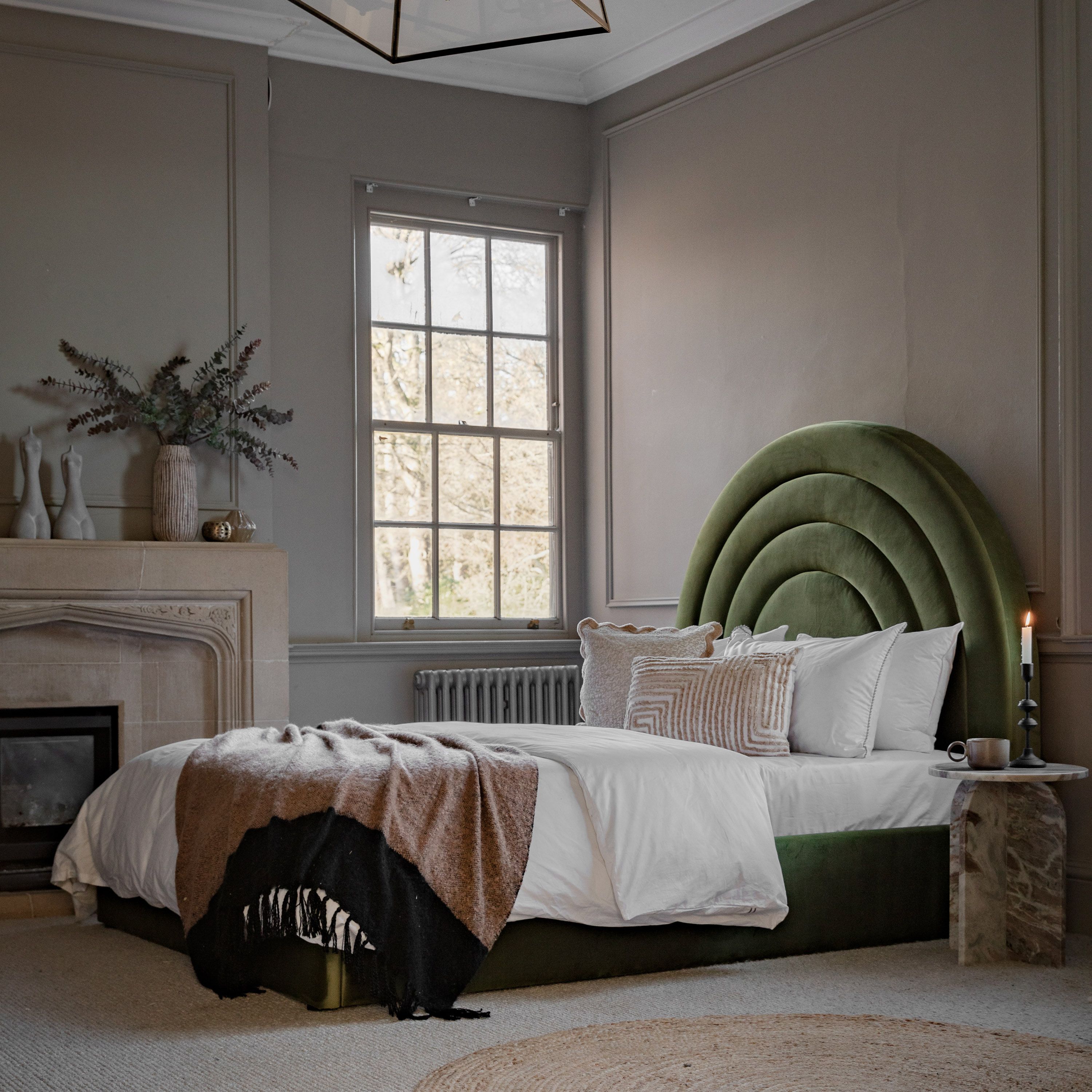 Arc Kingsize Bedframe - available in Green, Red, Blue & Grey velvet