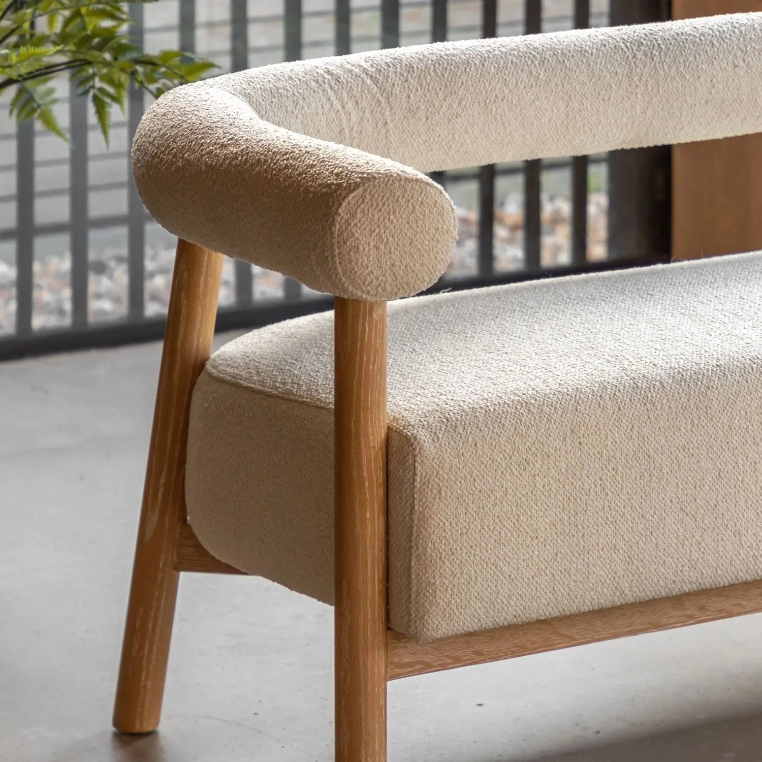 Acera cream boucle 2 seater sofa with light wood frame