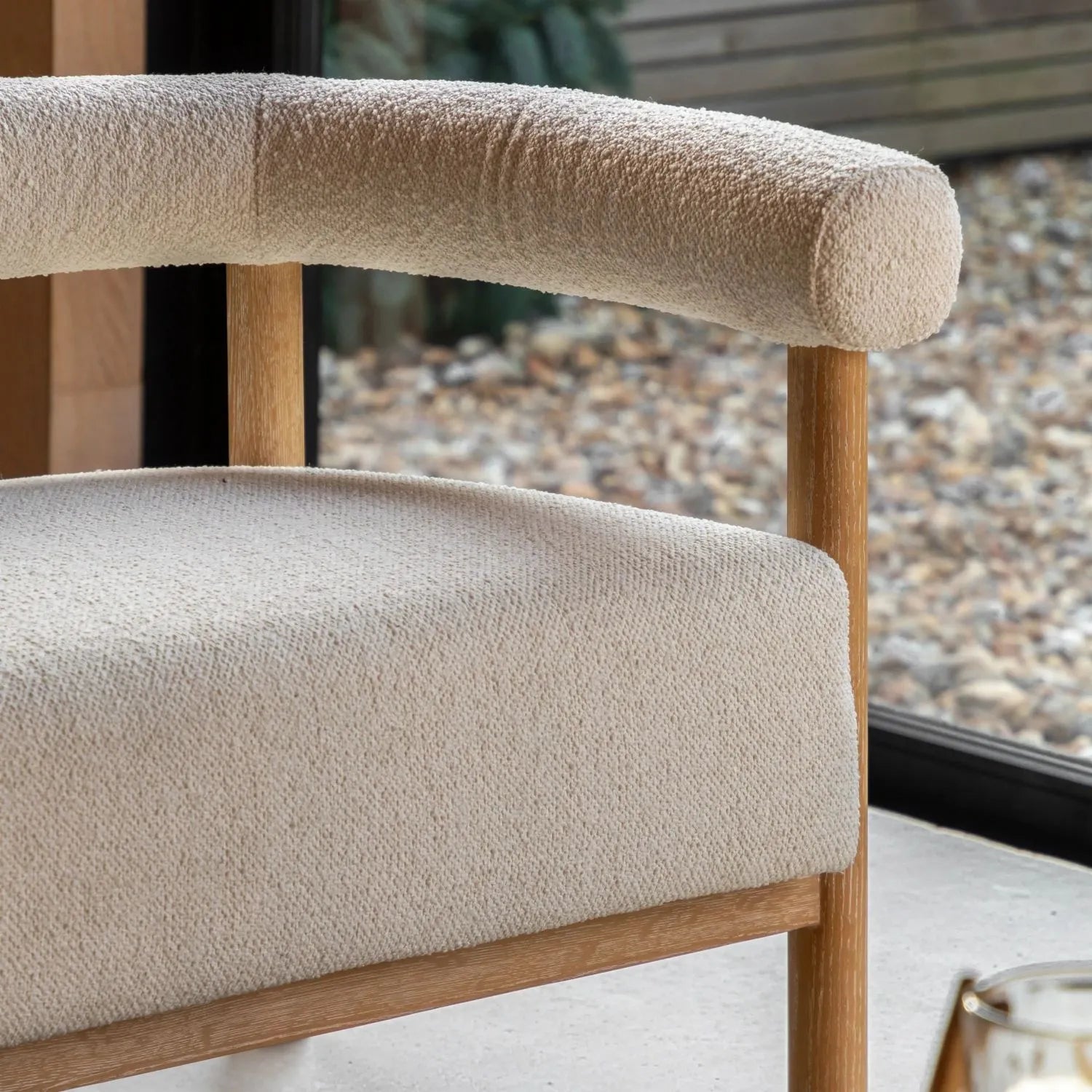 Acera cream boucle 2 seater sofa with light wood frame