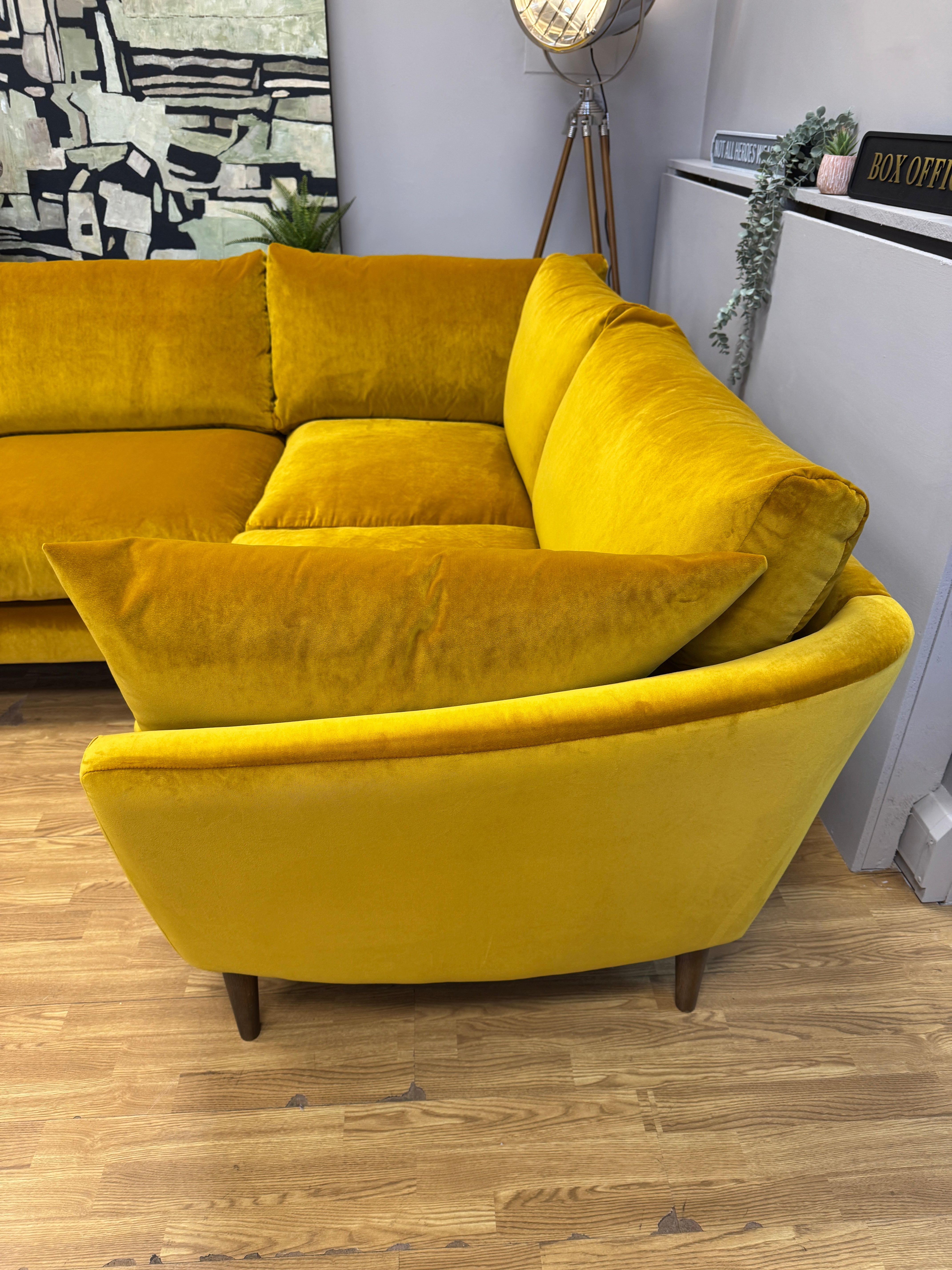 Loaf Groover right facing 3 piece corner sofa in Butterscotch clever velvet