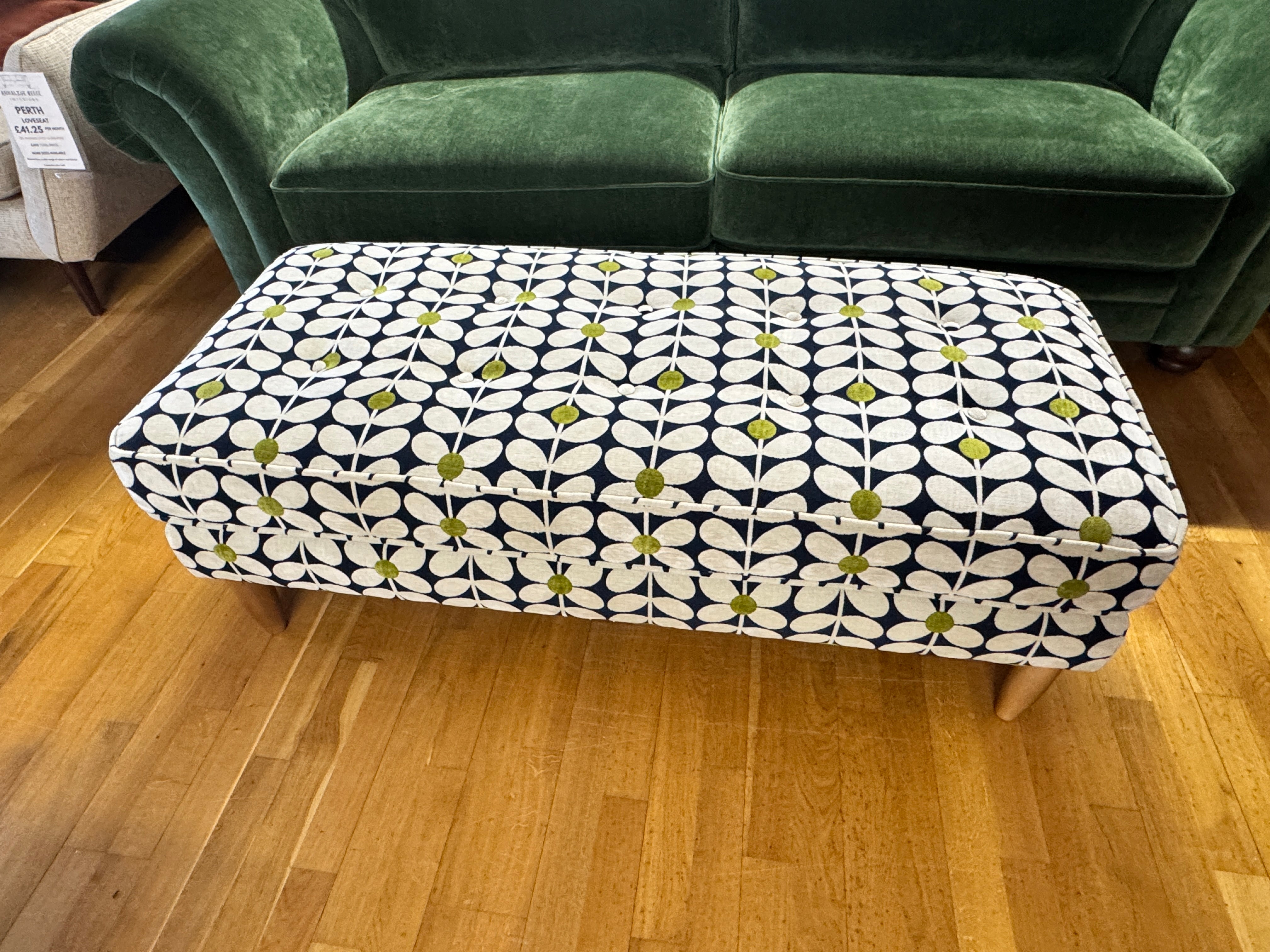 Ebben large bench style footstool in Sixties Stem print Dusk fabric