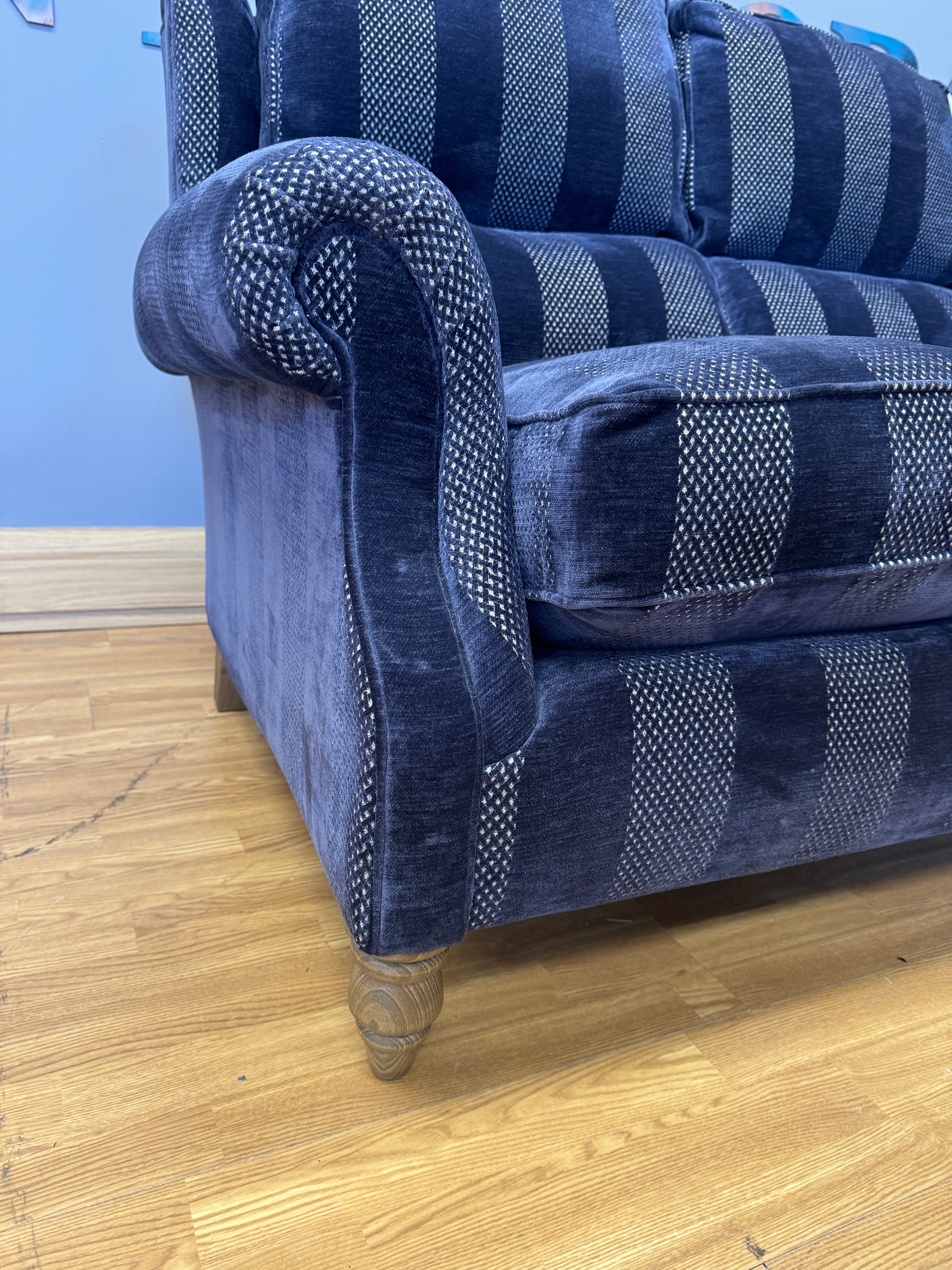 Parker Knoll Oakham 2 seater sofa in Asta Stripe Royal blue fabric