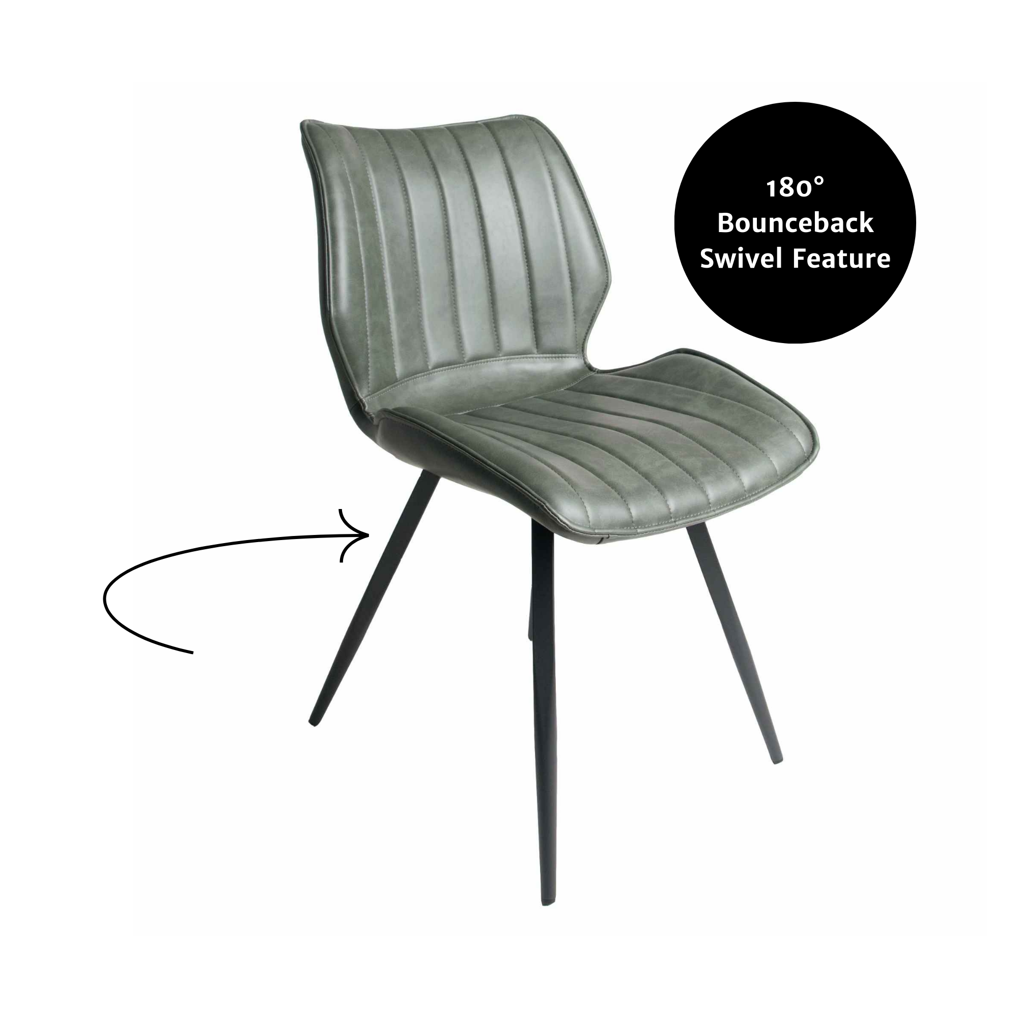 Alfa (pair of) dining chairs with 180 degree bounce back swivel feature