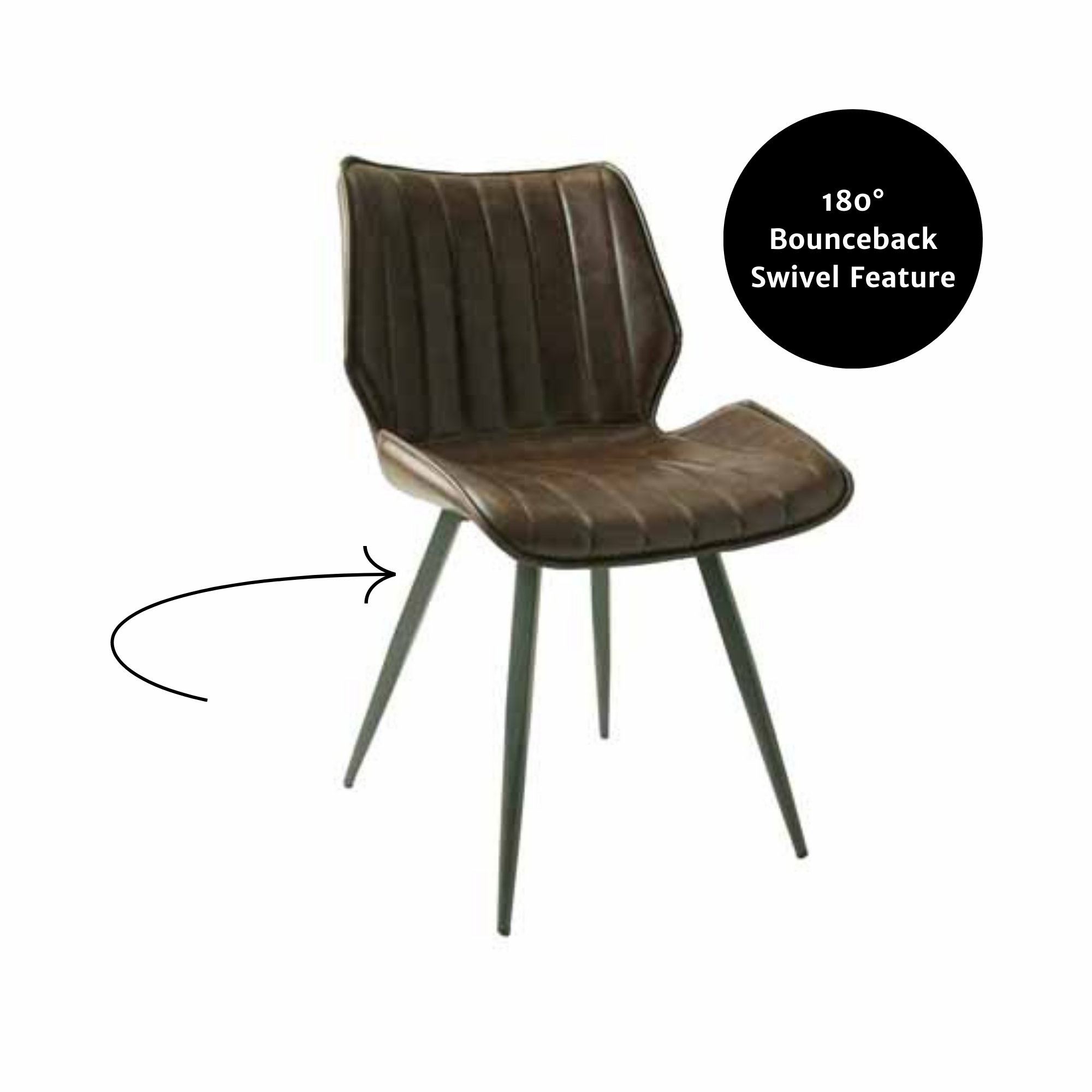 Alfa (pair of) dining chairs with 180 degree bounce back swivel feature