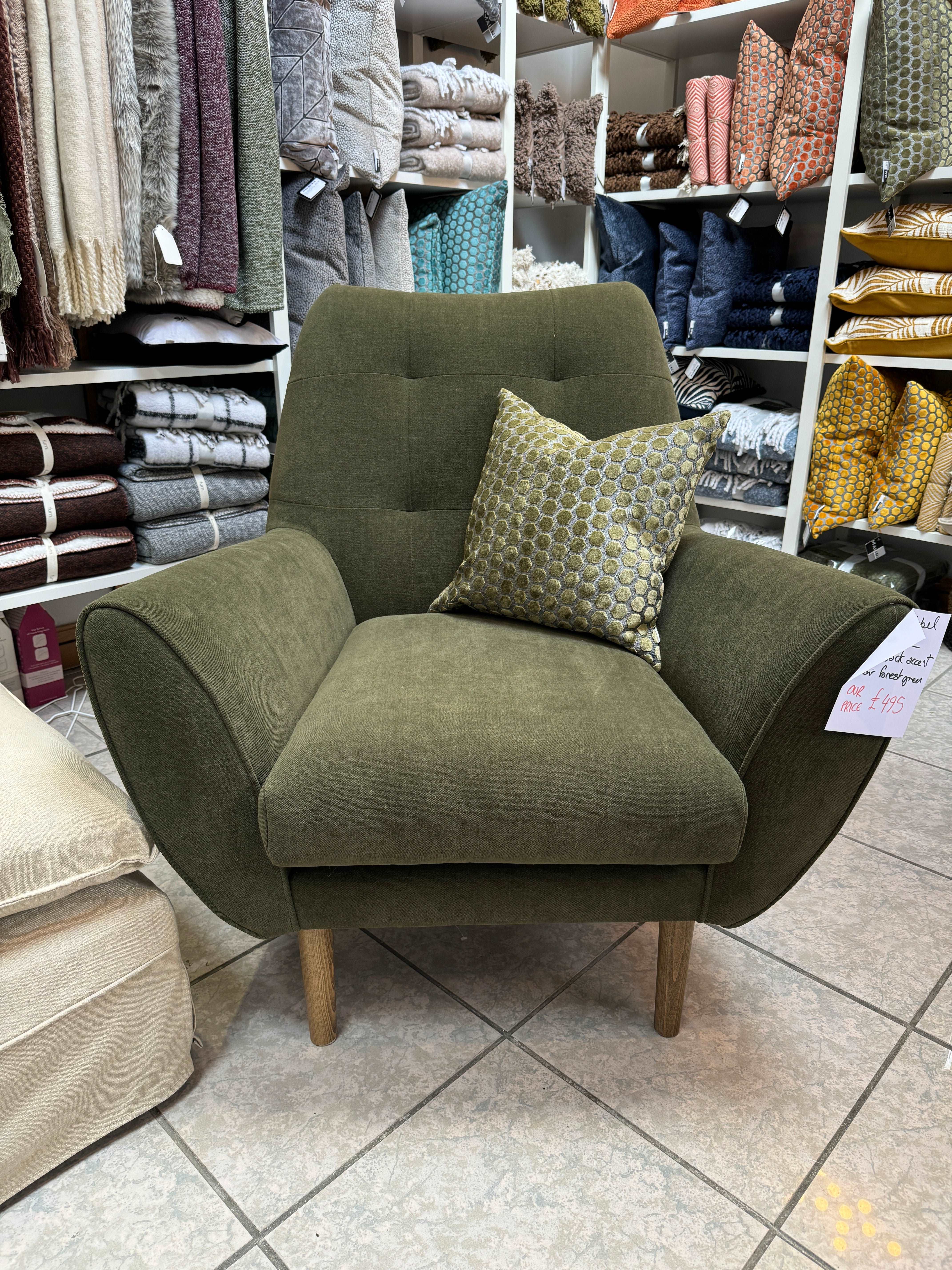 ABODE high back accent chair in khaki green velvet fabric