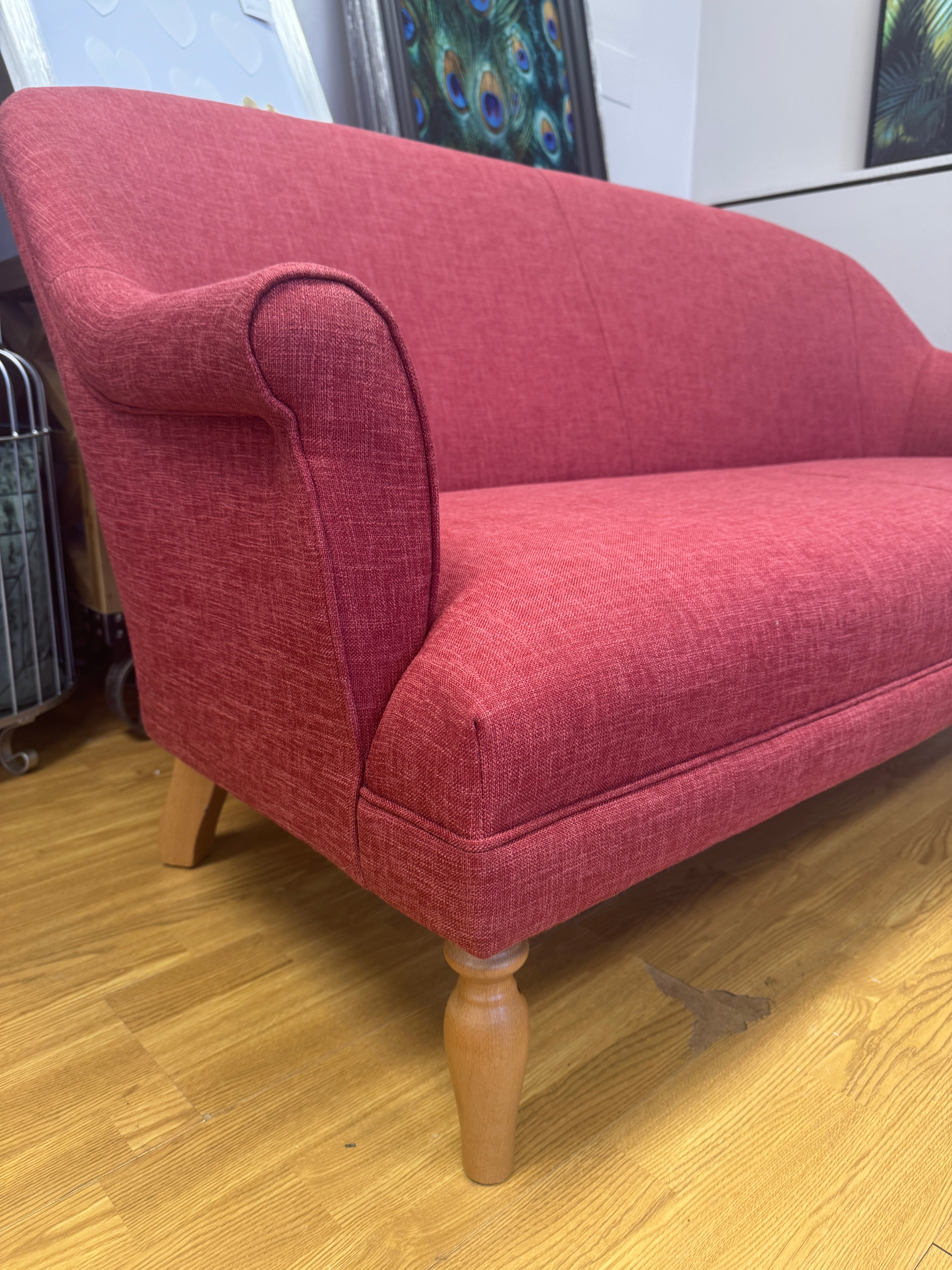 Souffle 3 seater sprung seat sofa in Raspberry red weave fabric