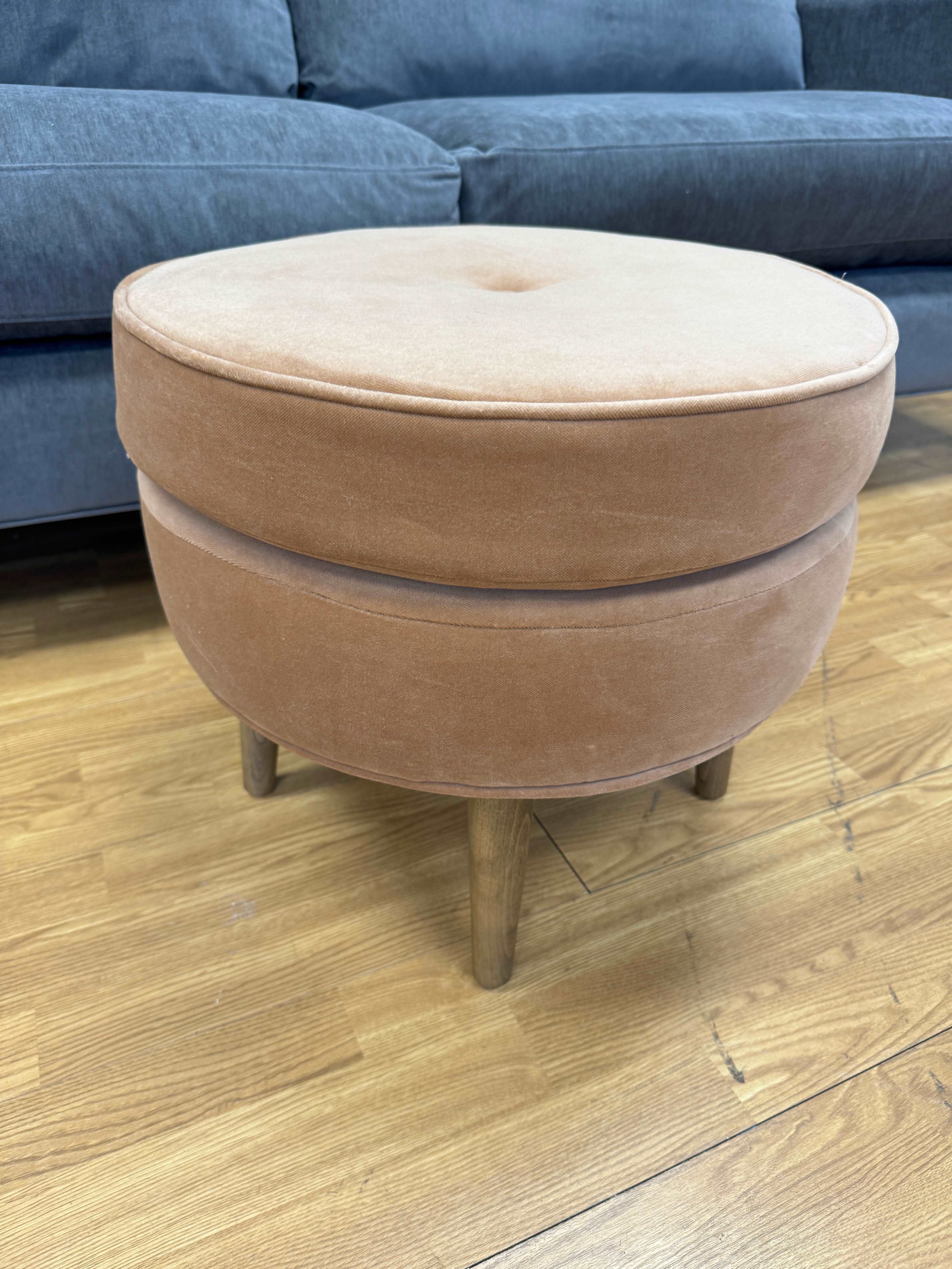 FELIX small round footstool in Cinnamon beige smart Velvet