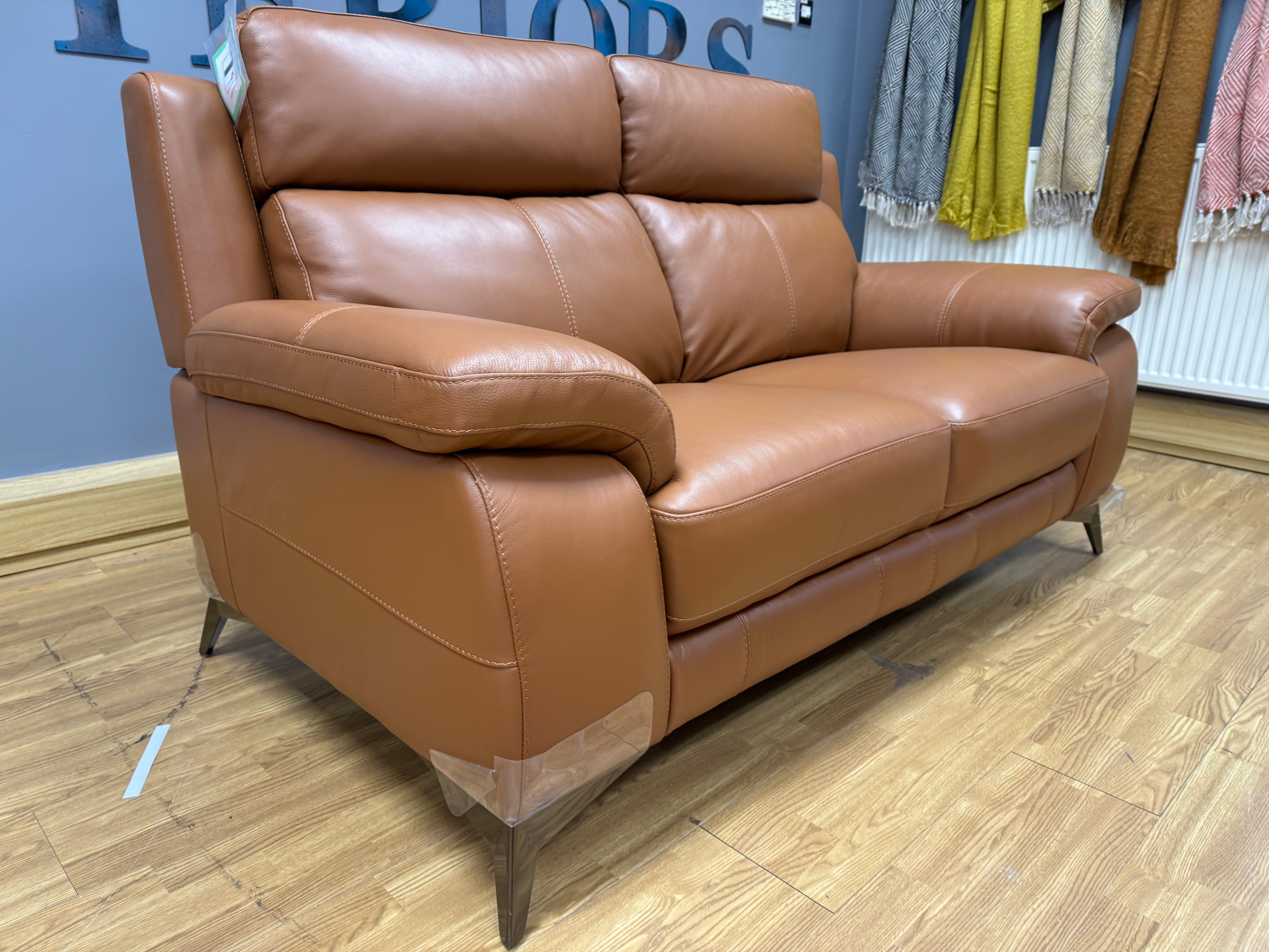 Missouri 2 seater high back leather sofa in tan brown leather