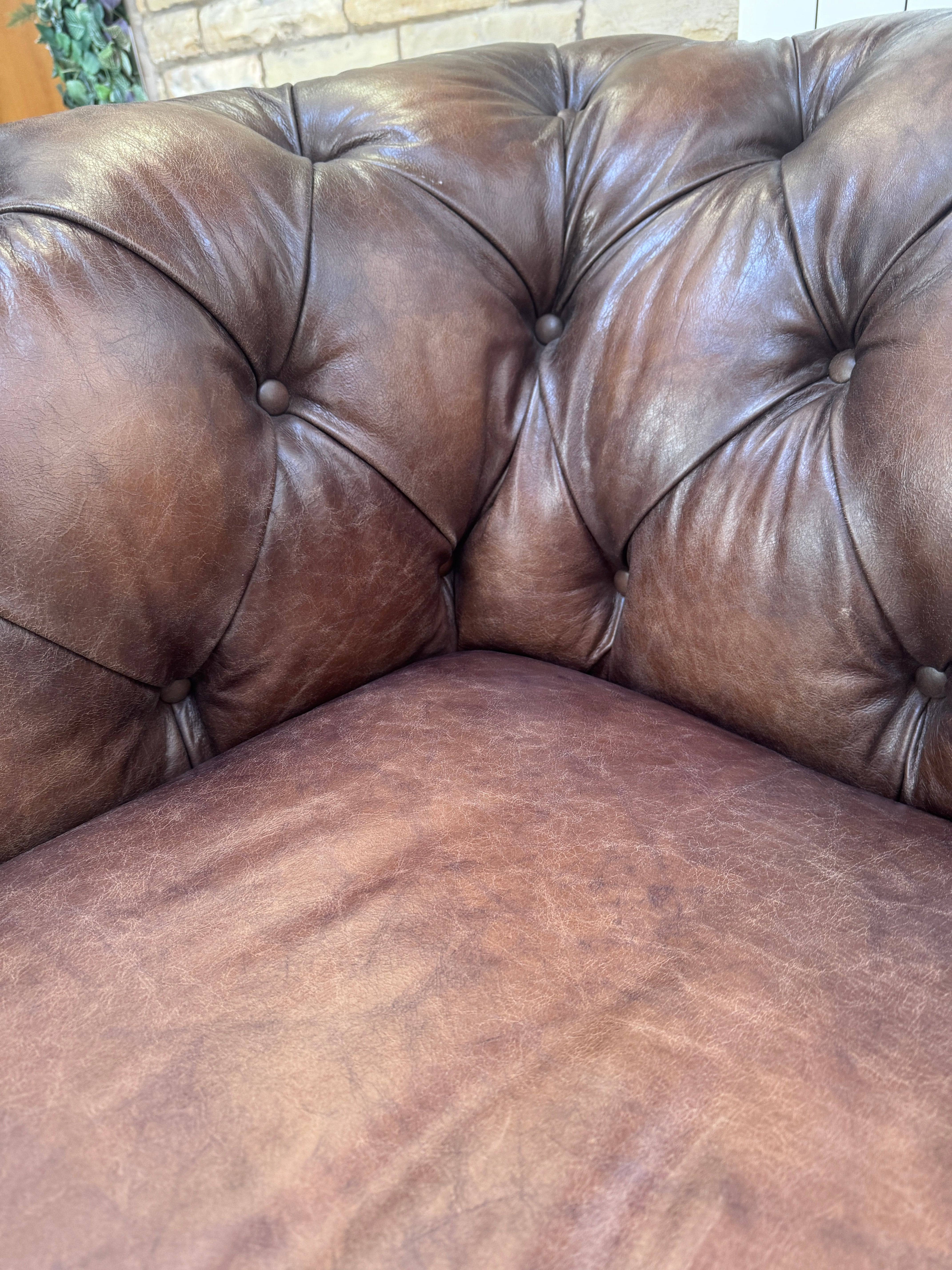 Shackleton 2 seater Chesterfield sofa in full 1981 Saddle Leather