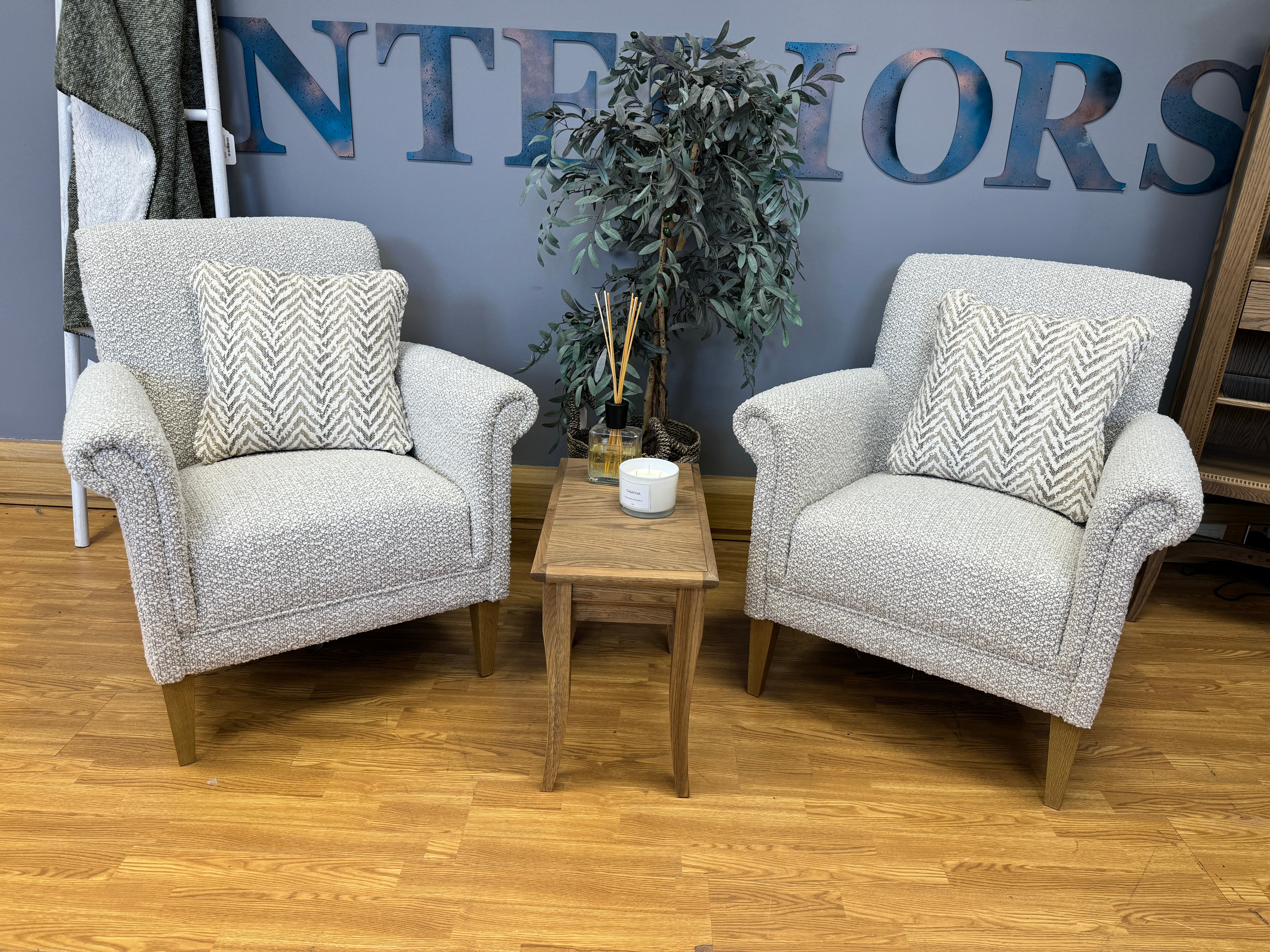 York petite accent chair in cream boucle fabric