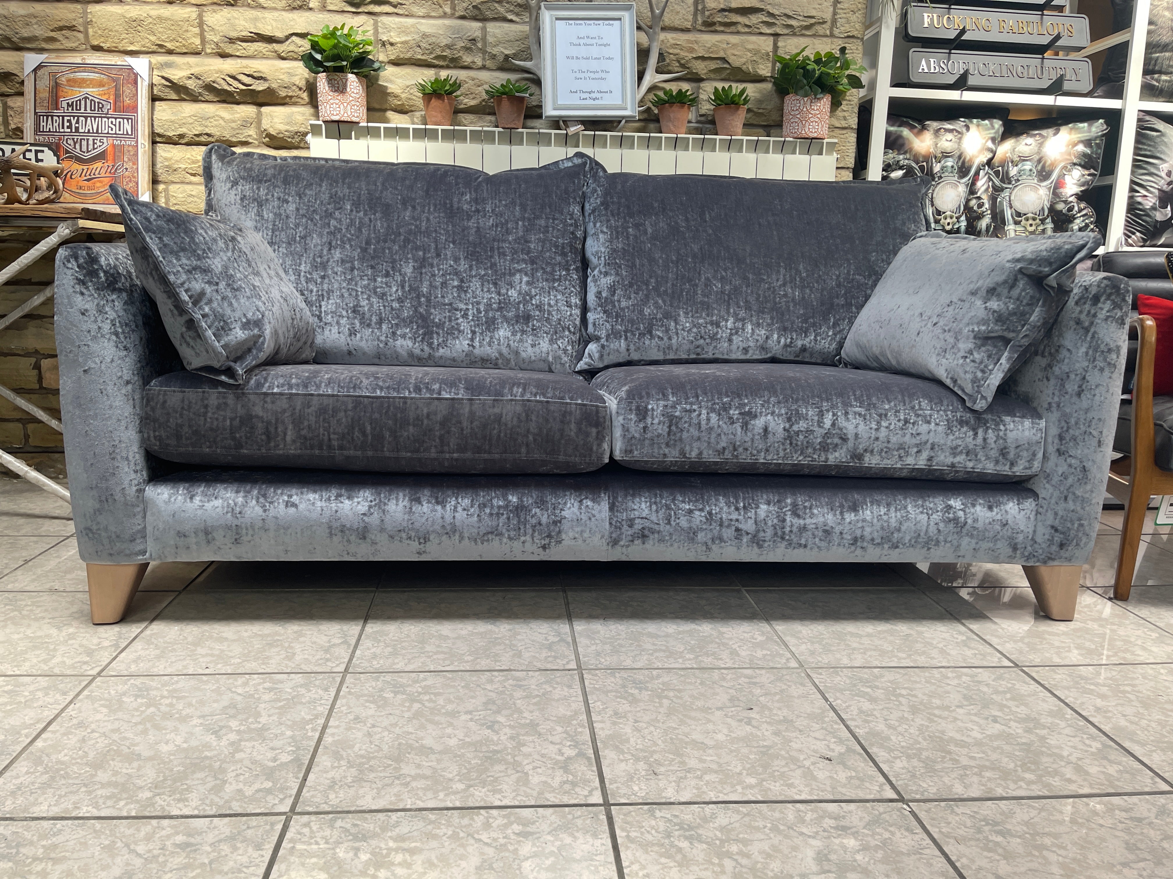 The Lounge Company Charlotte 3 seater sofa in crushed steel grey velvet