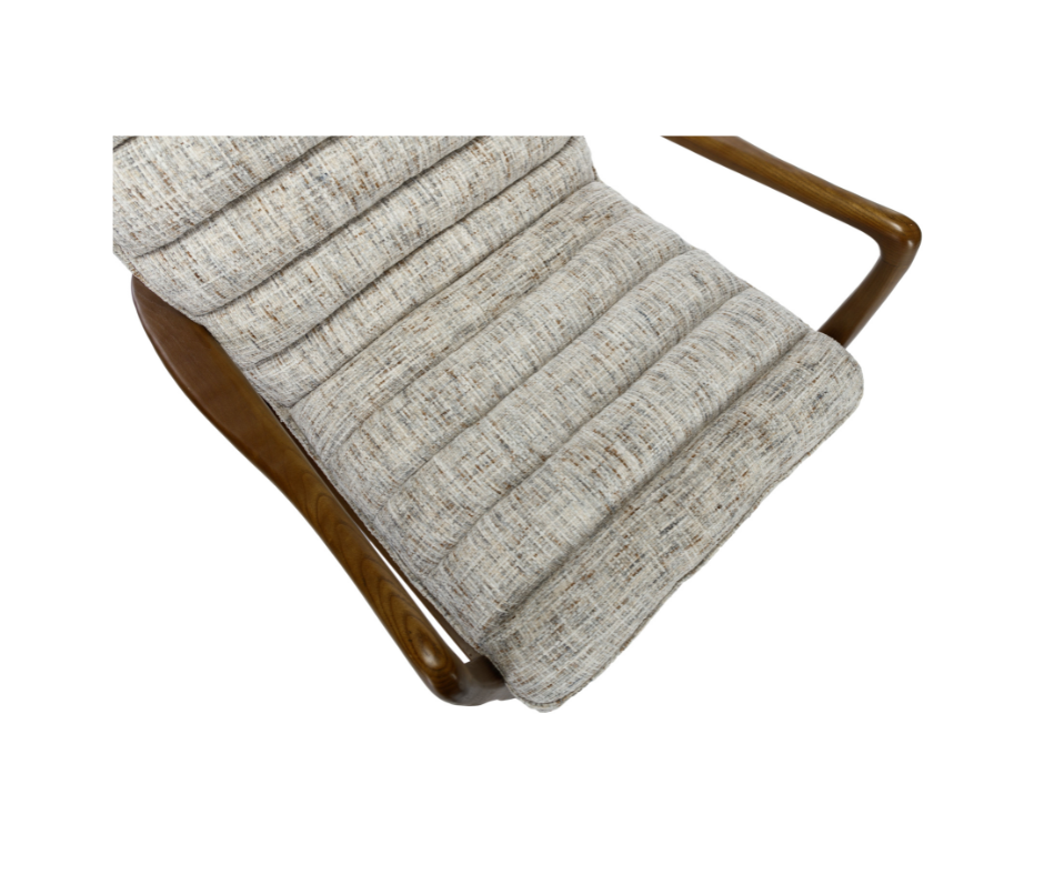 Thea brown mid-century style ribbed fabric accent chair with wooden frame