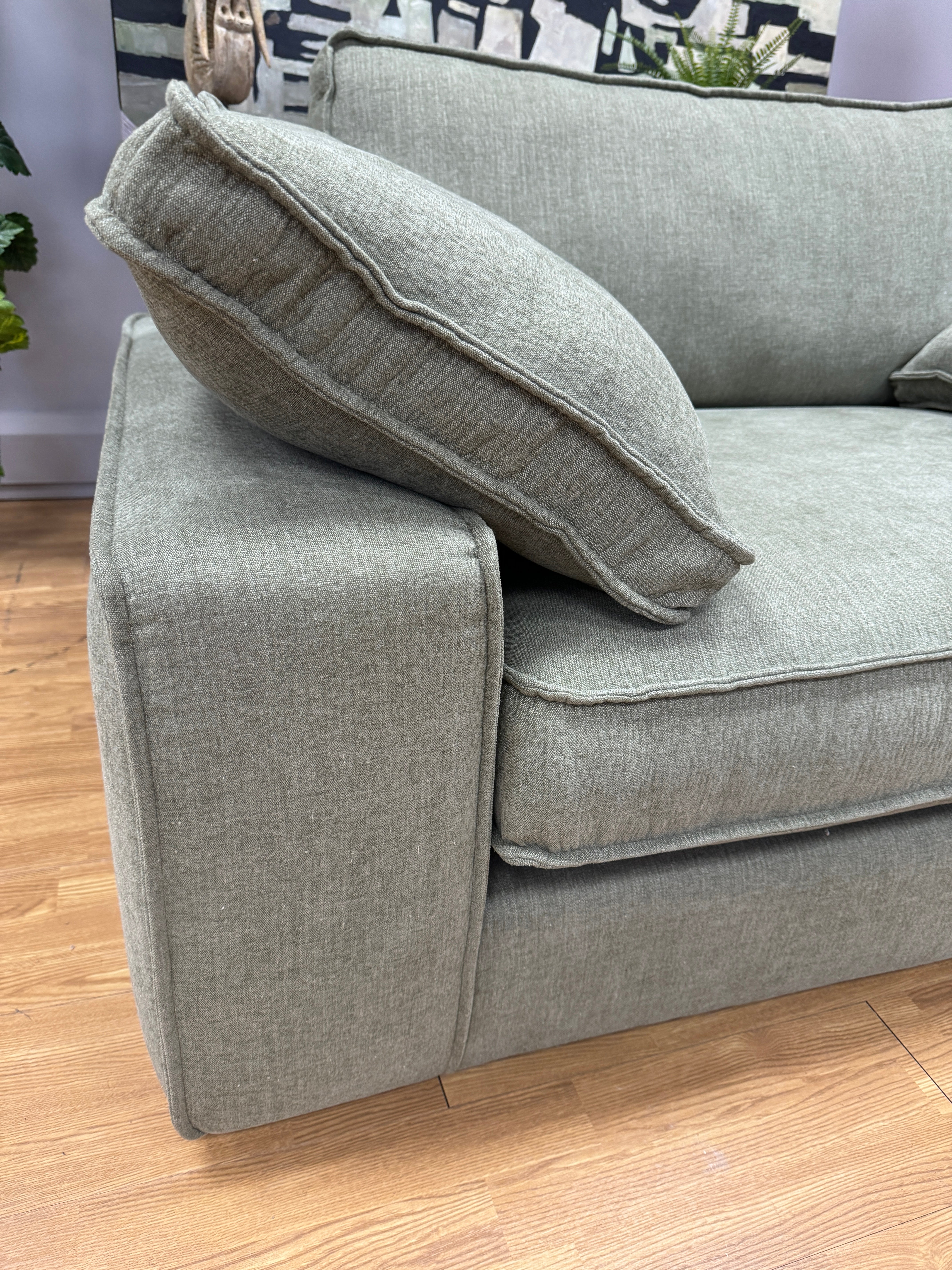 Aspen loveseat in sage green washed weave fabric