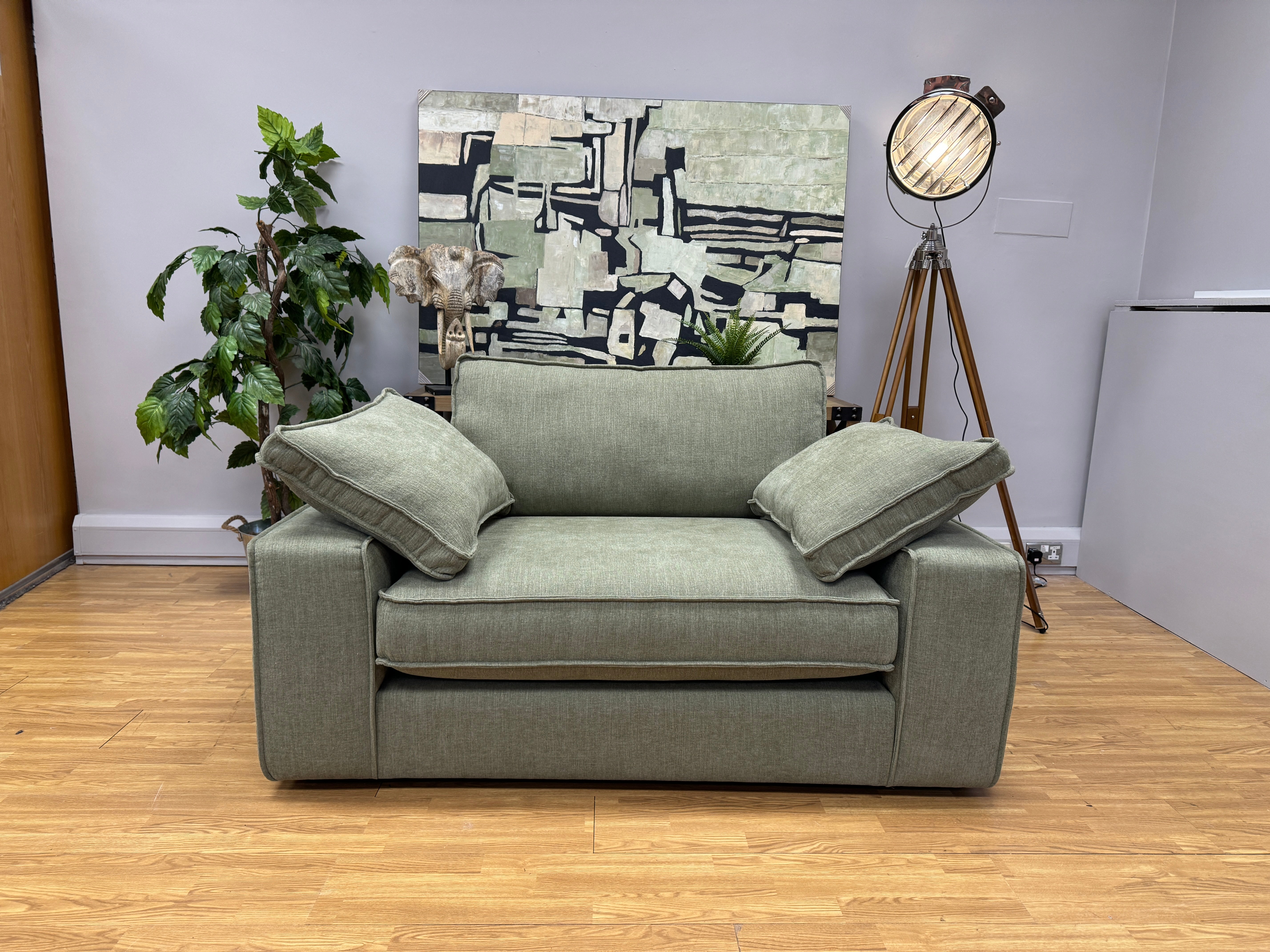 Aspen loveseat in sage green washed weave fabric