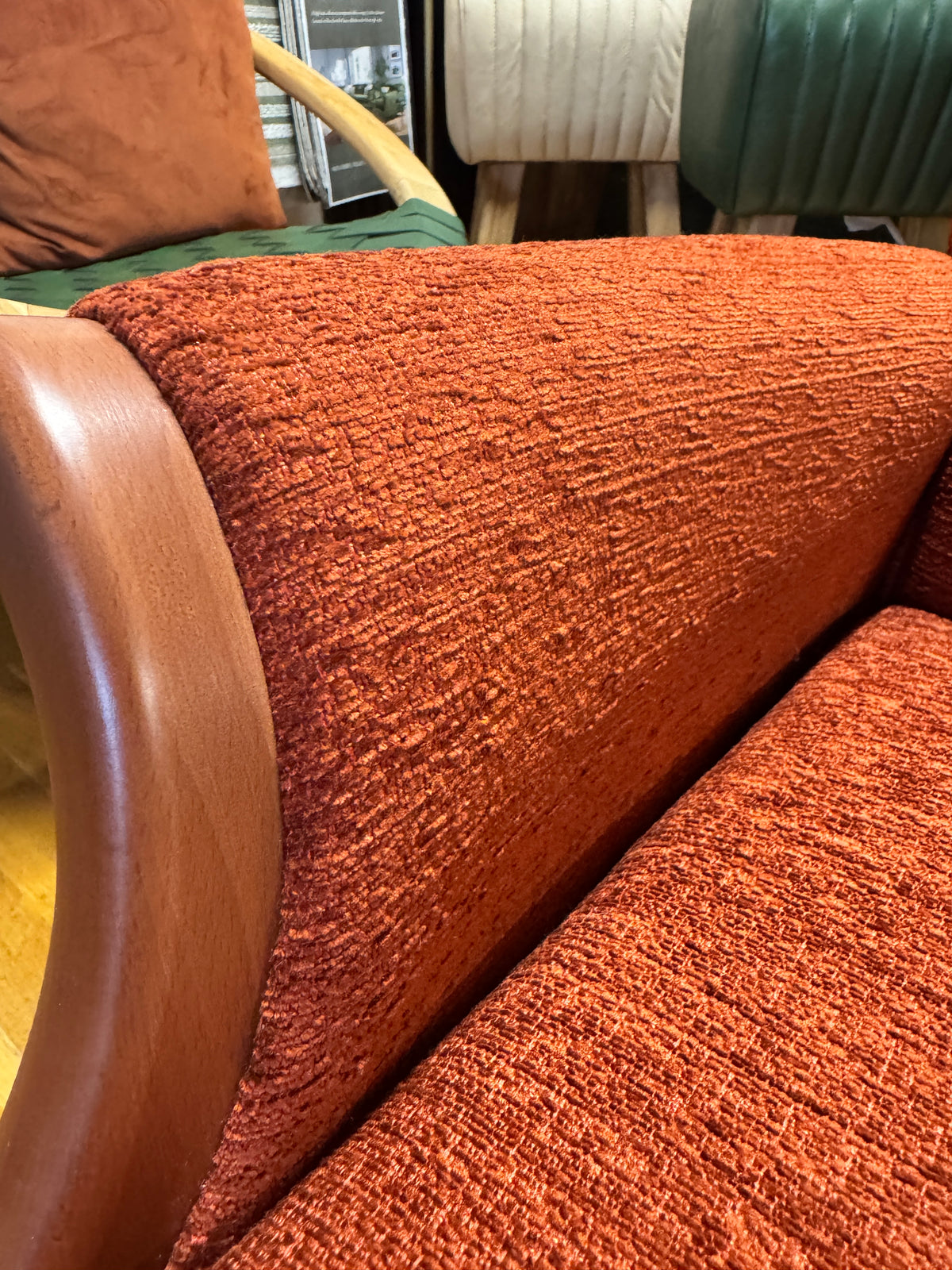 Froxfield petite fireside chair in boucle terracotta fabric