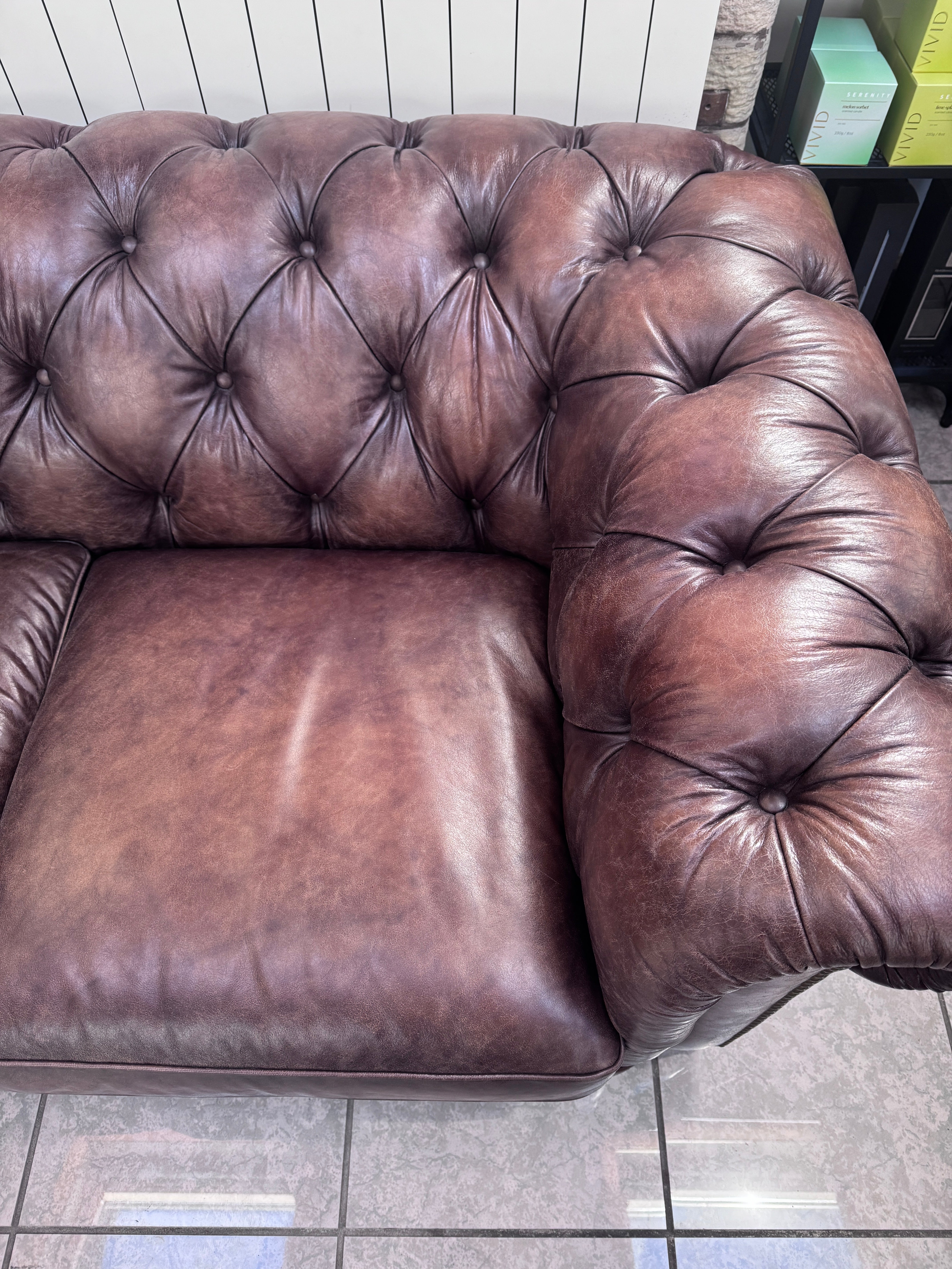 Shackleton 2 seater Chesterfield sofa in full 1981 Saddle Leather