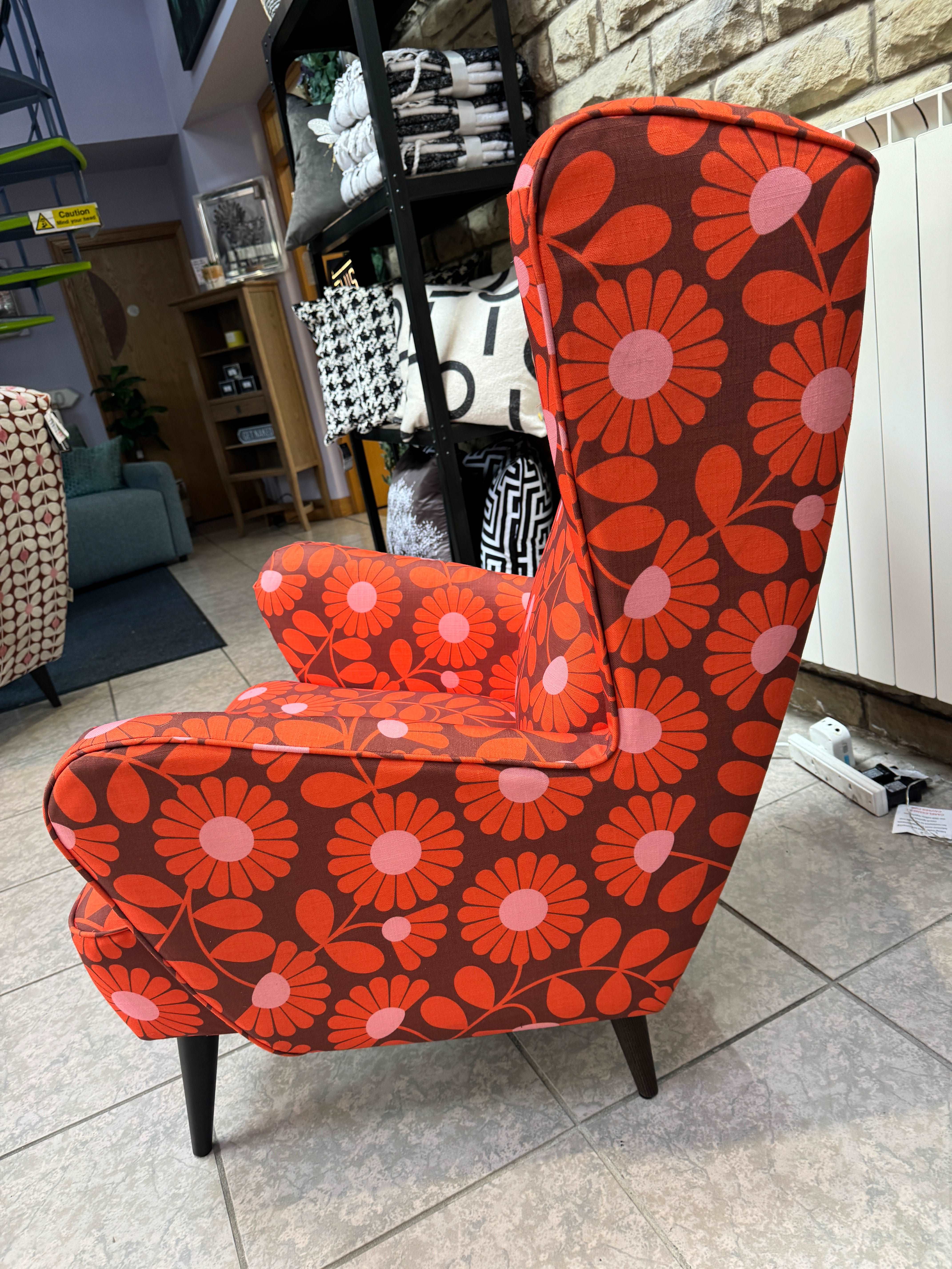 Alma large wingback armchair in Kimono stem paprika fabric - RRP £1219