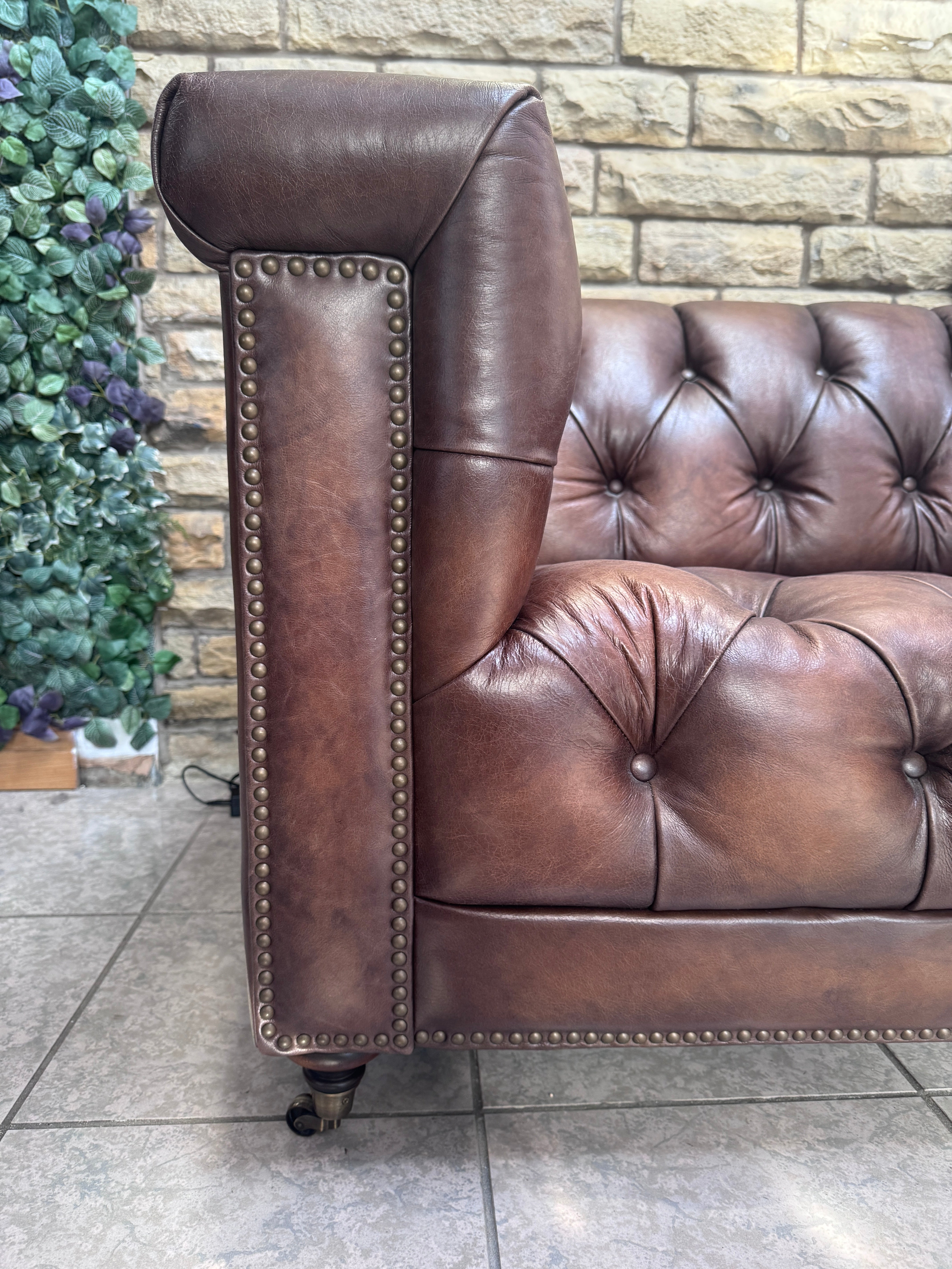 Wallace 3 seater Chesterfield sofa in full 1981 Saddle Leather