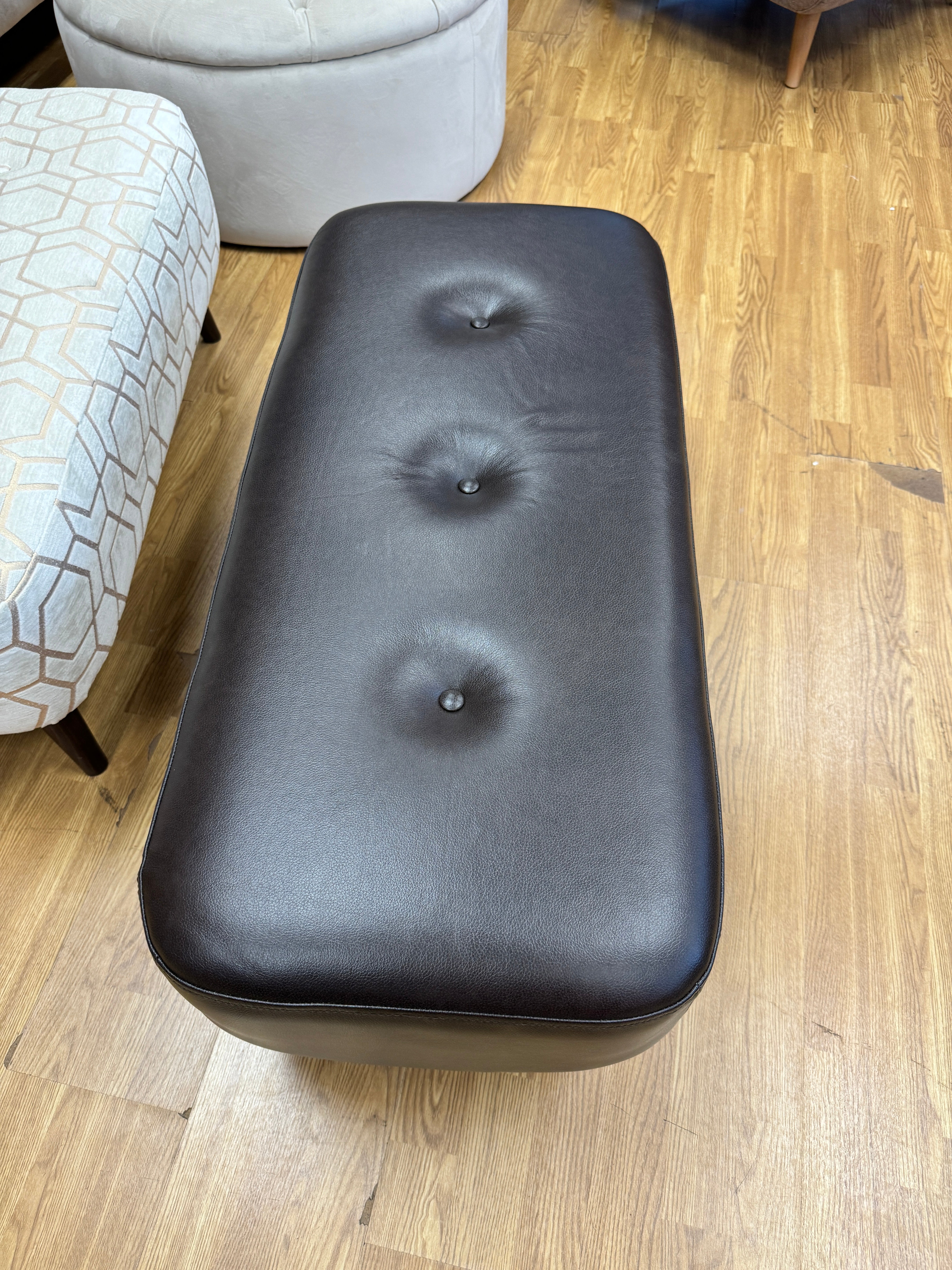 LISBON small bench footstool in dark brown leather