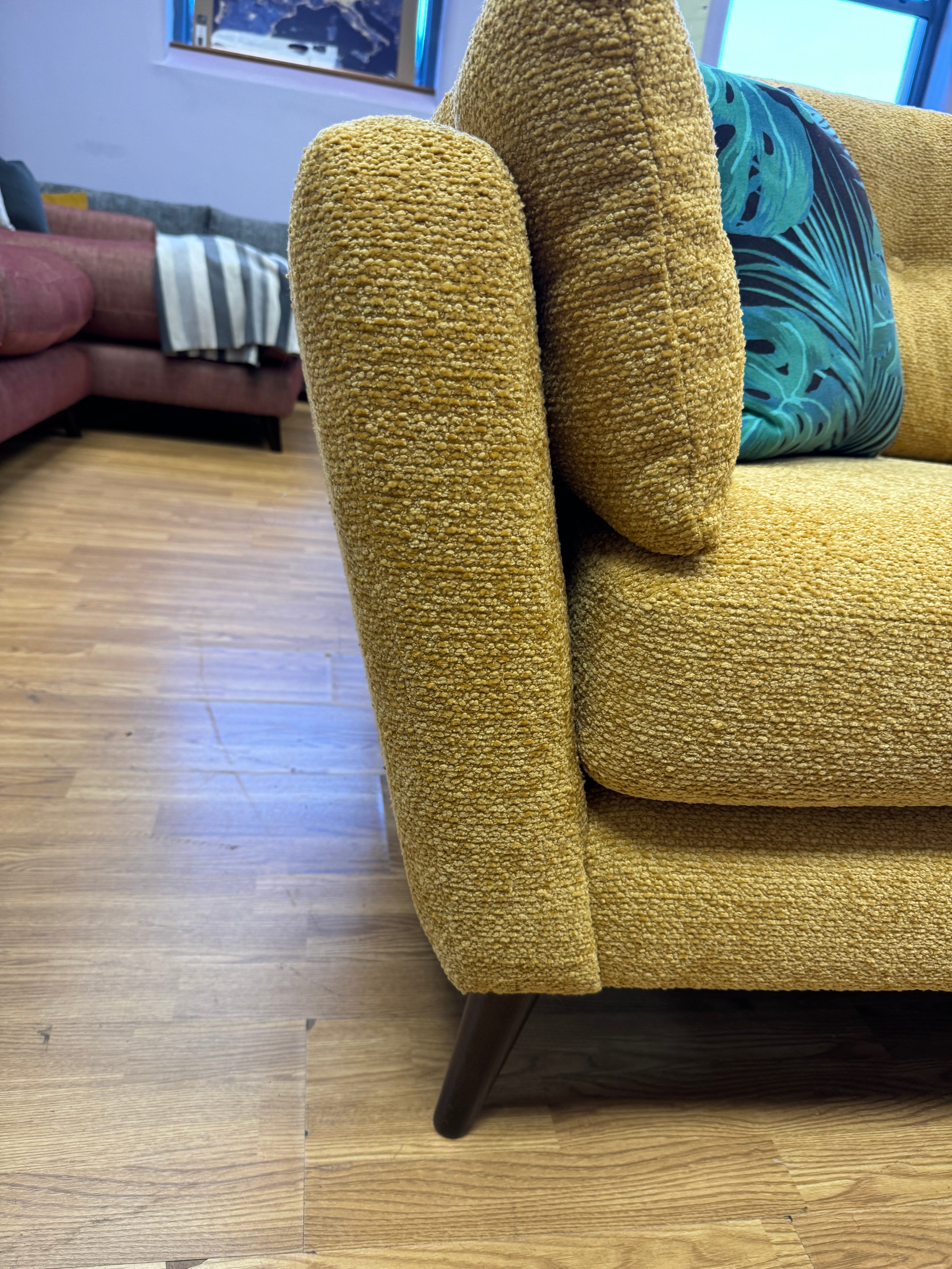 Seville 4 seater standard back sofa in Mikah Yellow velvet fabric