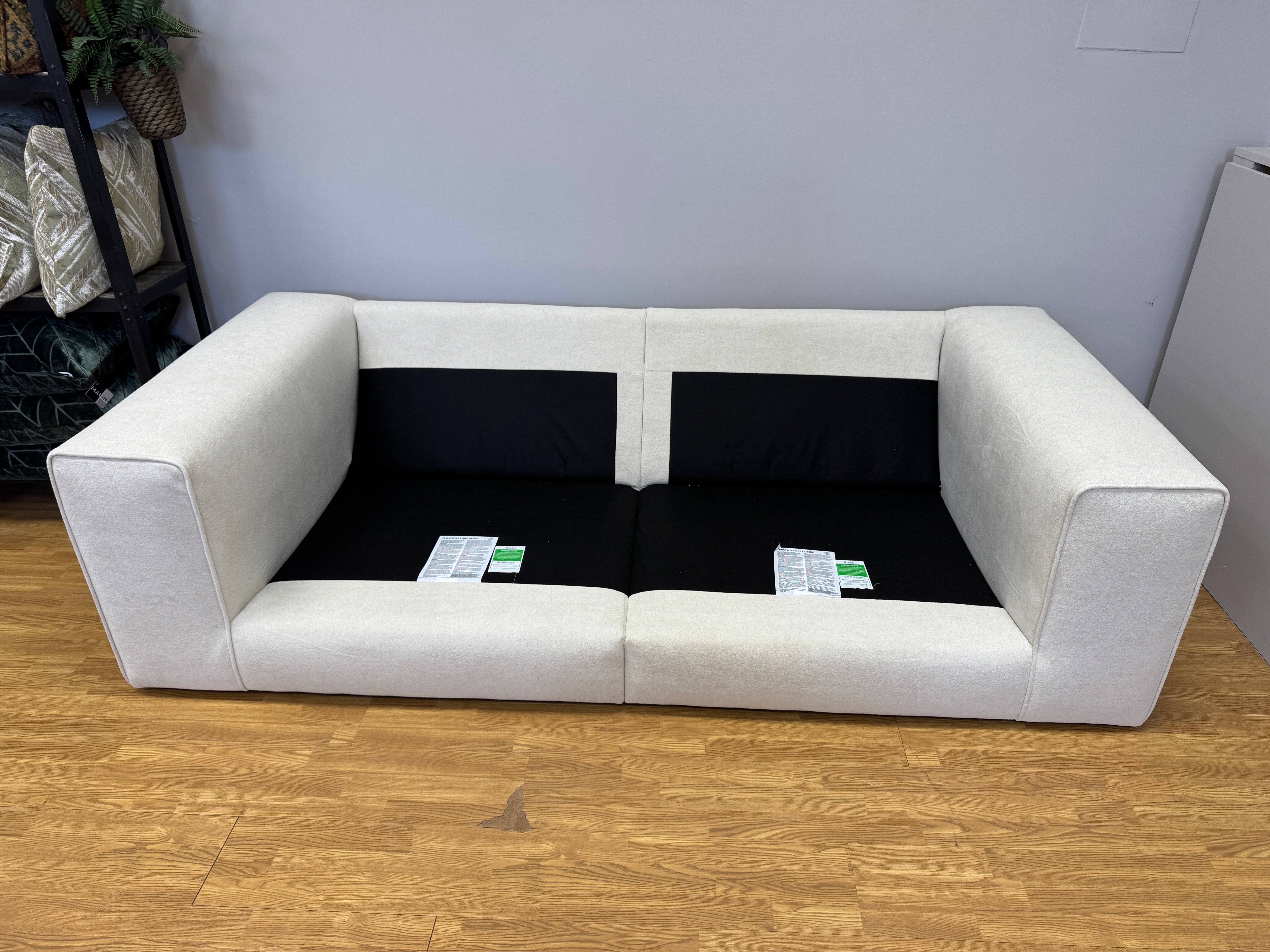 Sofology Ascot 4 seater split bench seat sofa in Riga cream sherpa fabric
