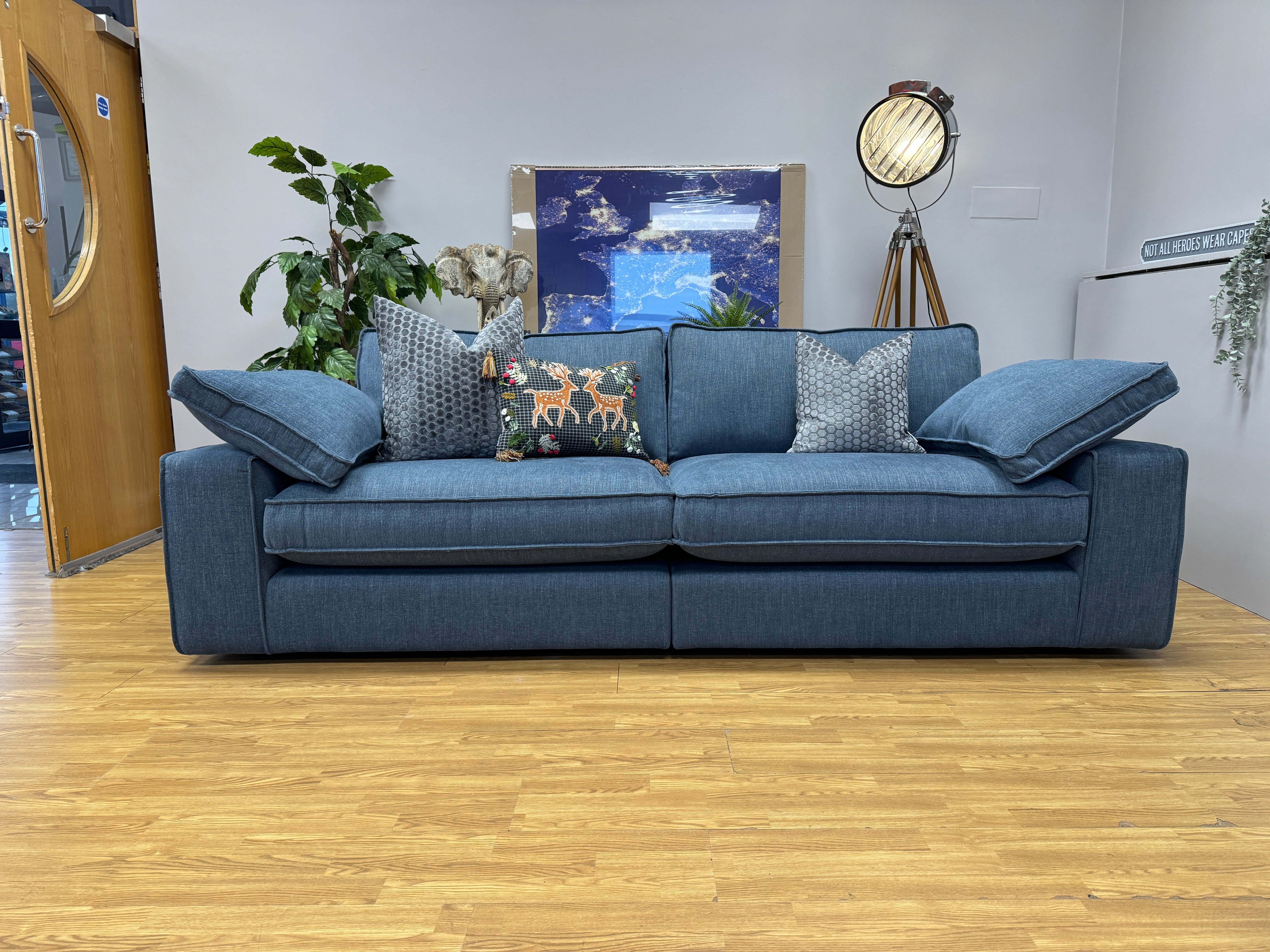 Aspen split 4 seater sofa in Kingham Wave (denim blue) washed weave fabric