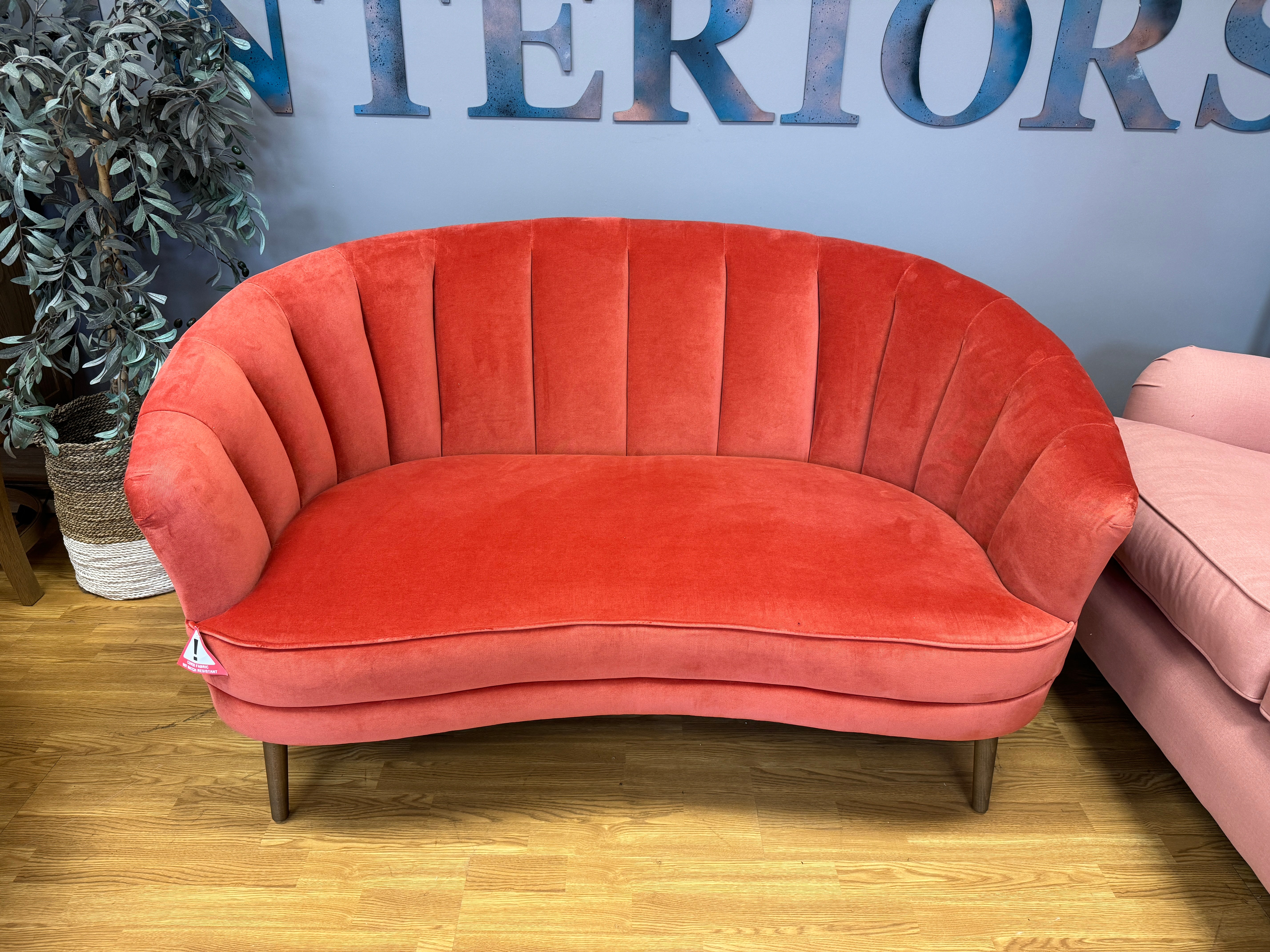 Sofa.com Harper 2 seater high ribbed back sofa Raspberry pink velvet