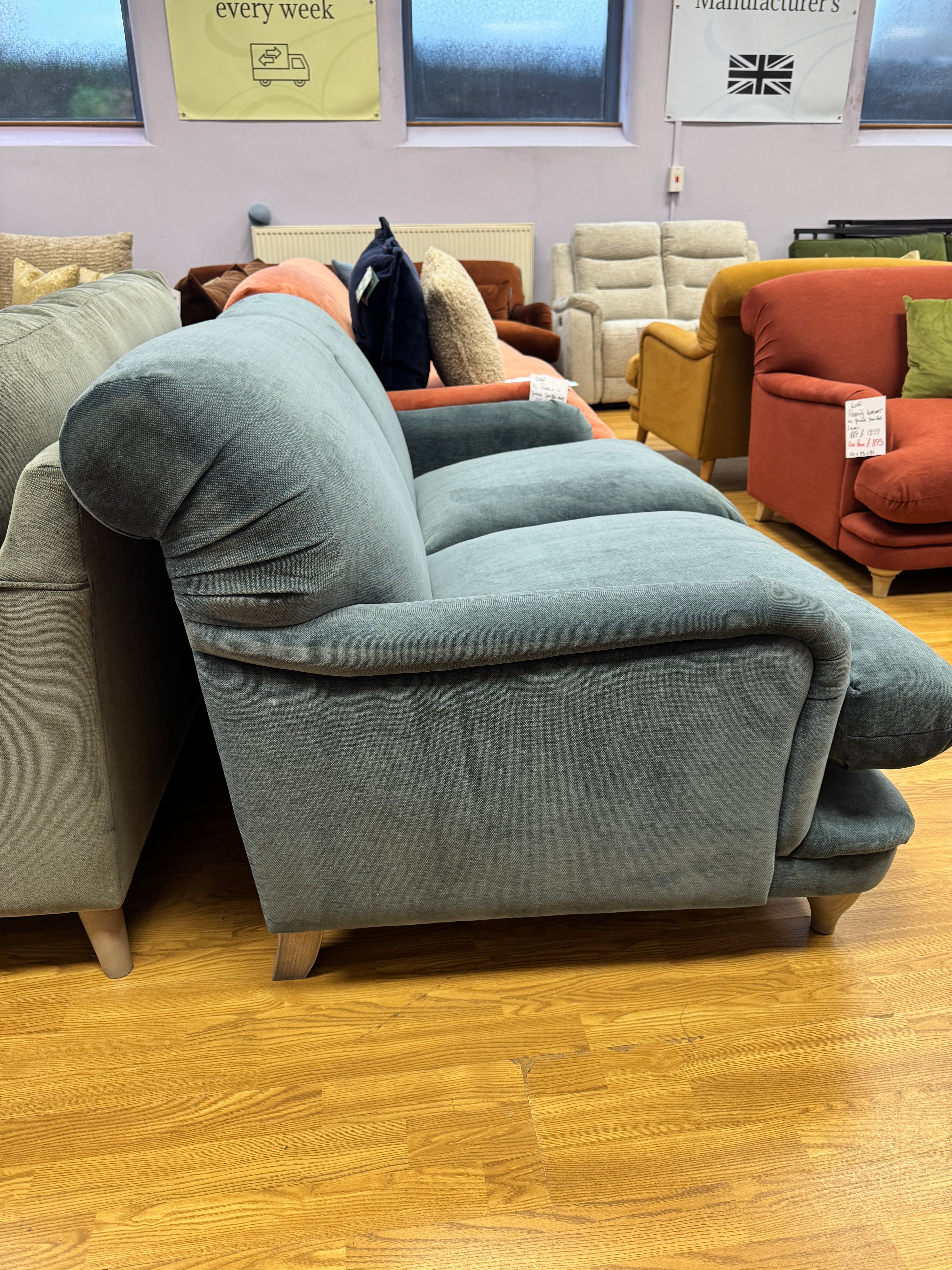 Pudding large sprung back 2 seater sofa in Sopping Seagrass Teal chenille