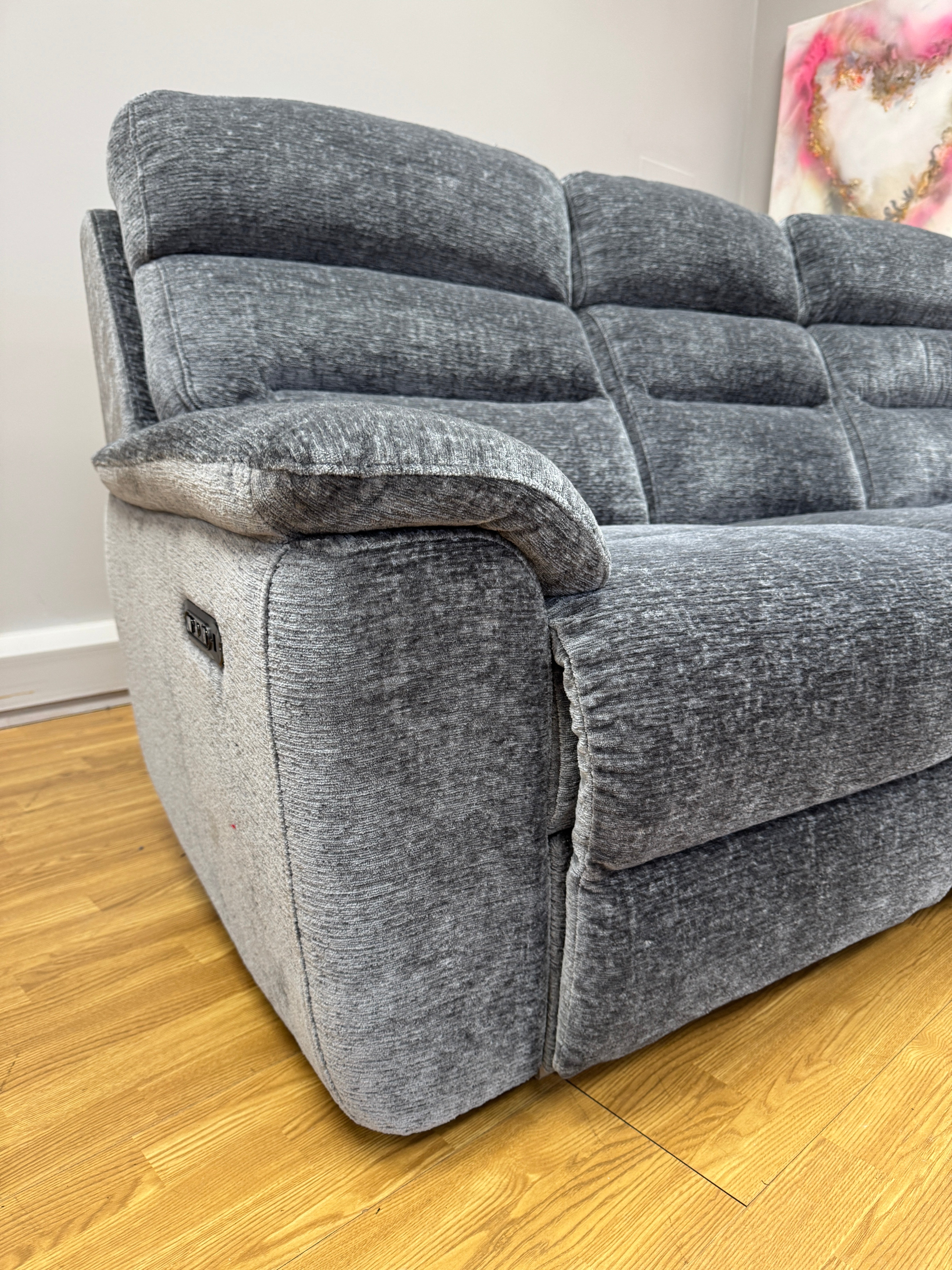 Halo Thaw 3 seater electric reclining sofa in Steel Grey Rustic Velvet