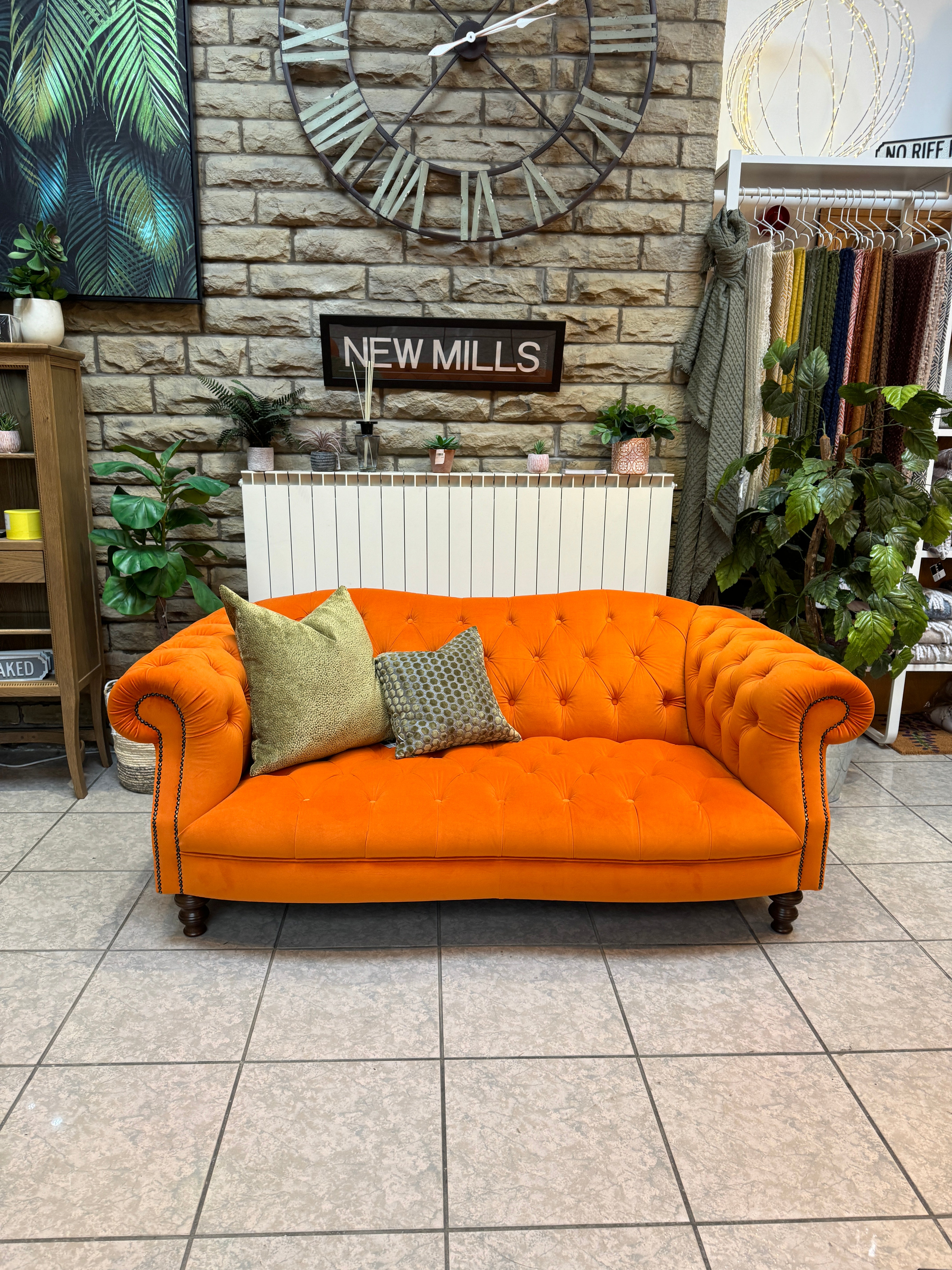 Oscar 2 Seater Sprung Back Chesterfield style Sofa in Pumpkin orange velvet