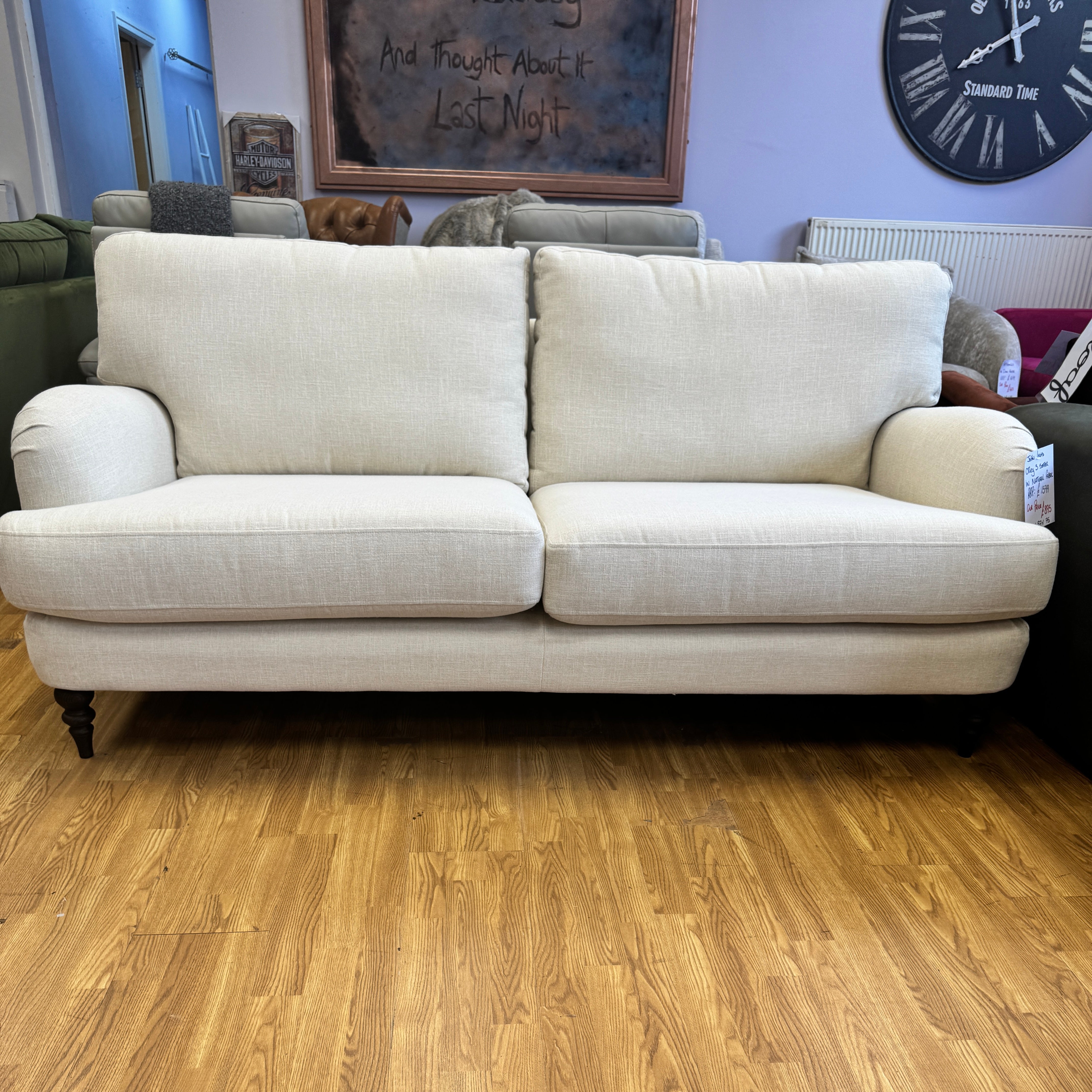 Otley 3 seater traditional style sofa in Chalk linen mix fabric