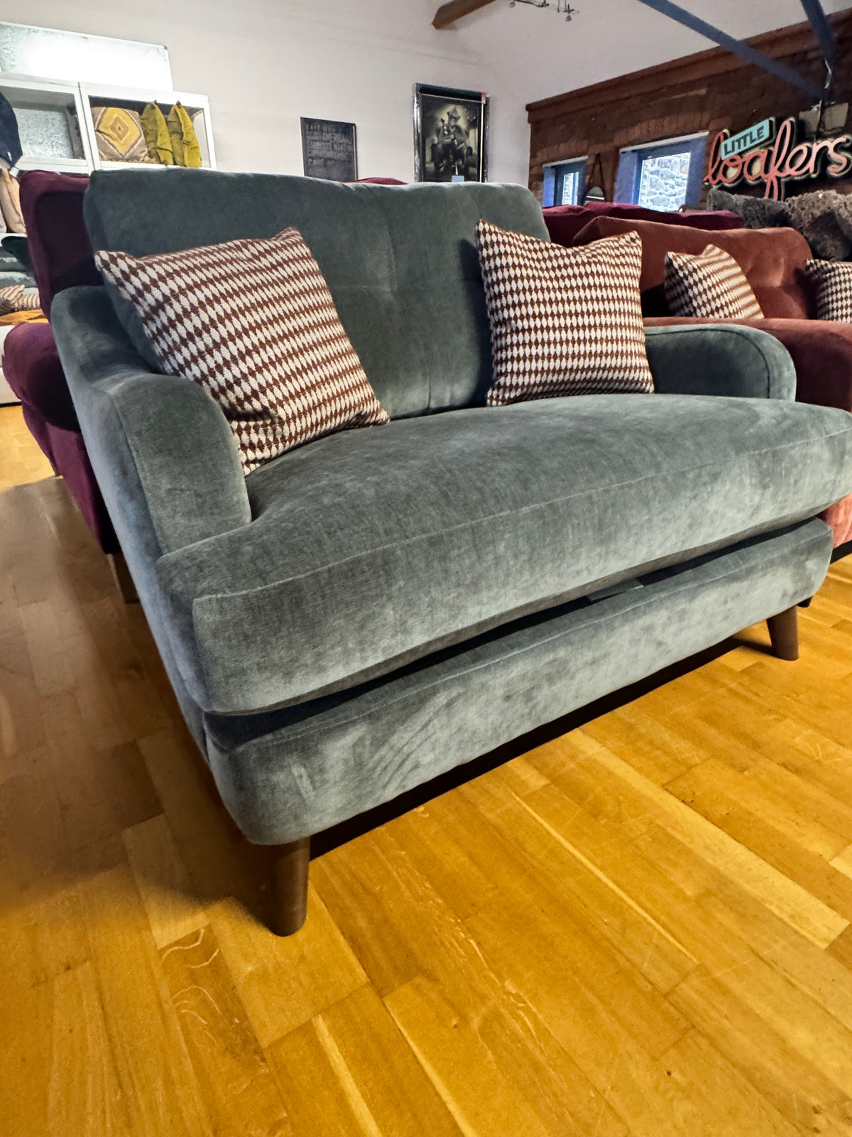 Loften loveseat in Spruce green soft chenille fabric