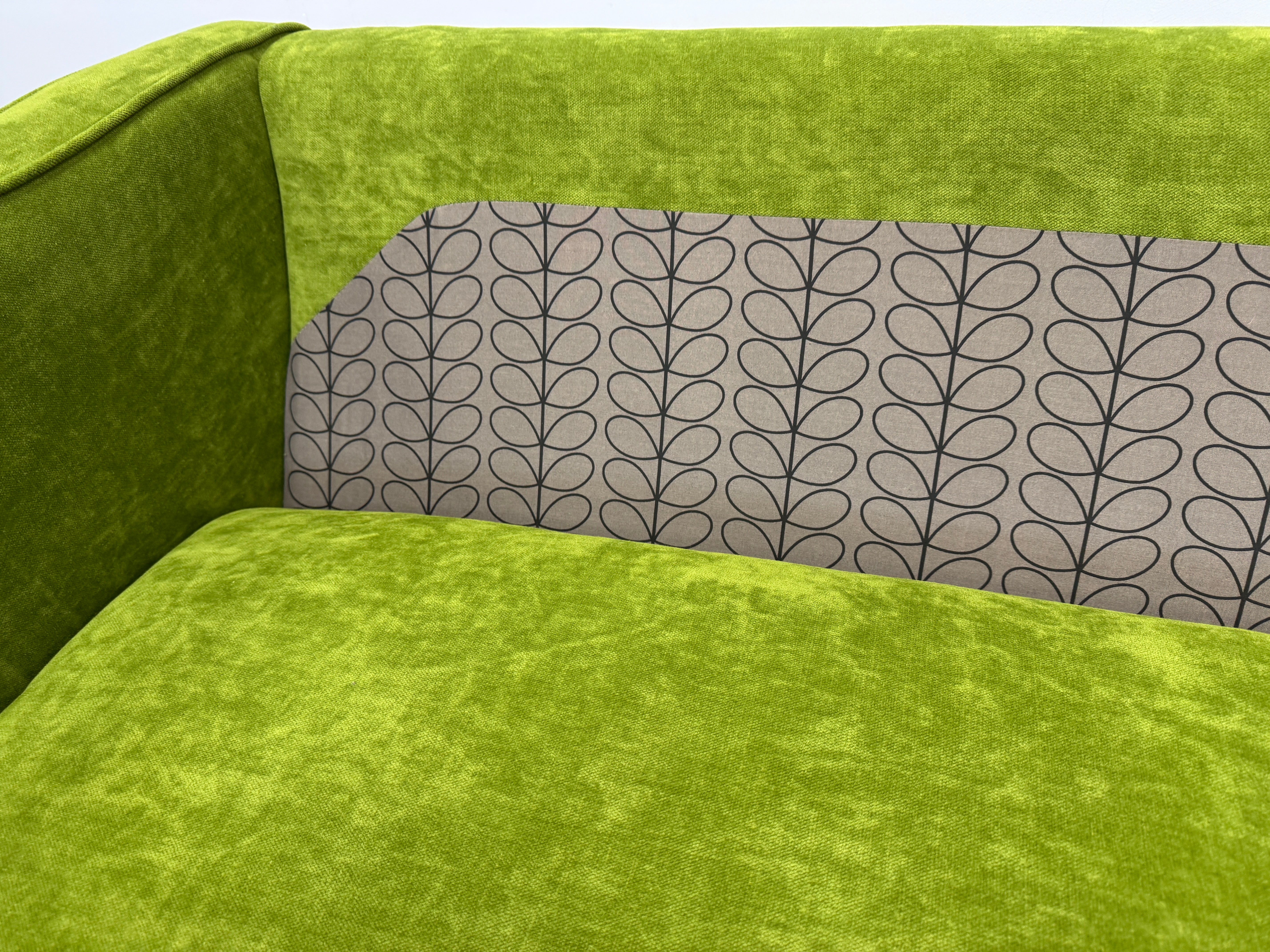 Retro large 4 seater bench back sofa in Seagrass green velvet