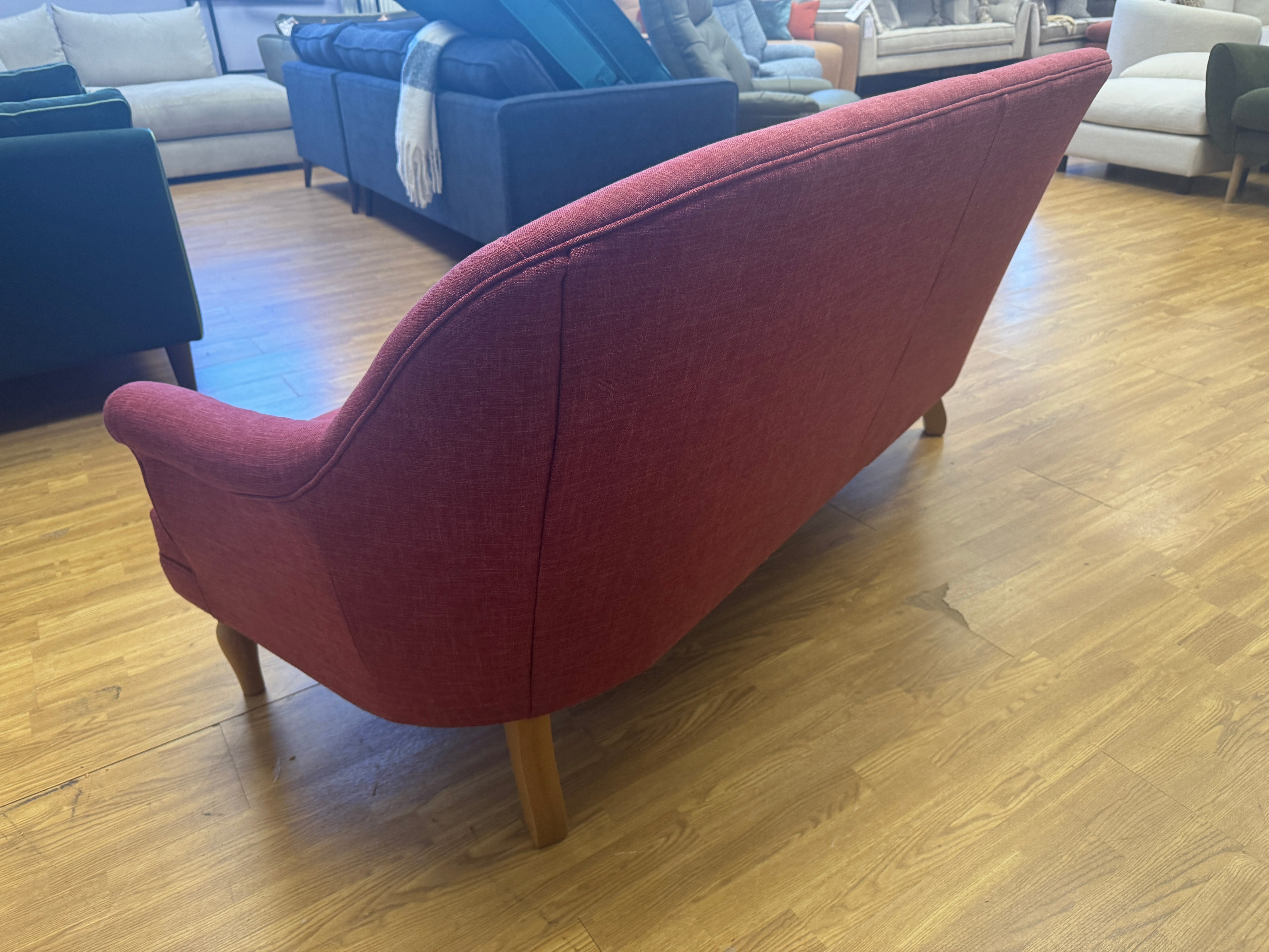 Souffle 3 seater sprung seat sofa in Raspberry red weave fabric