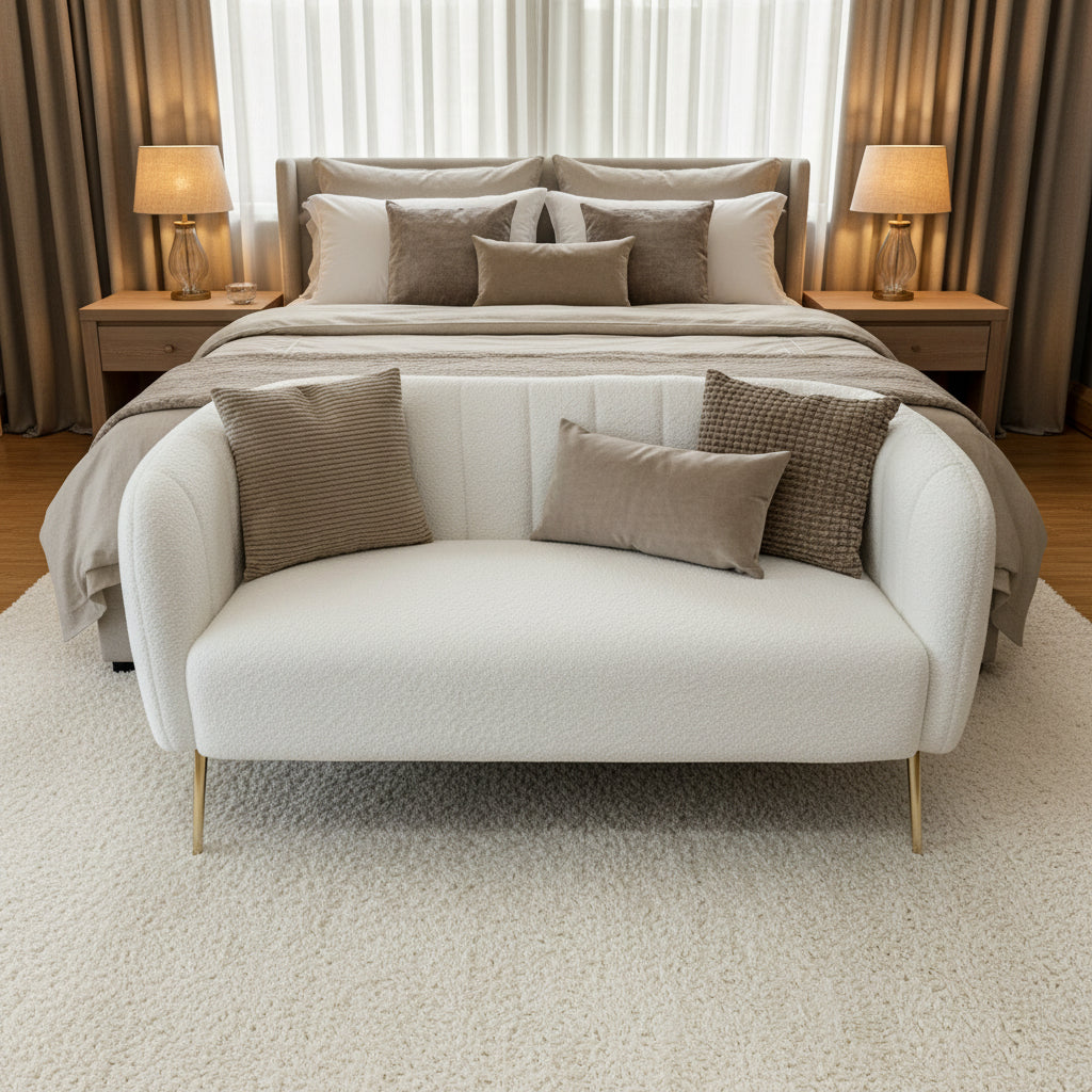 AMBROSE 2 seater curved back sofa in off white boucle fabric