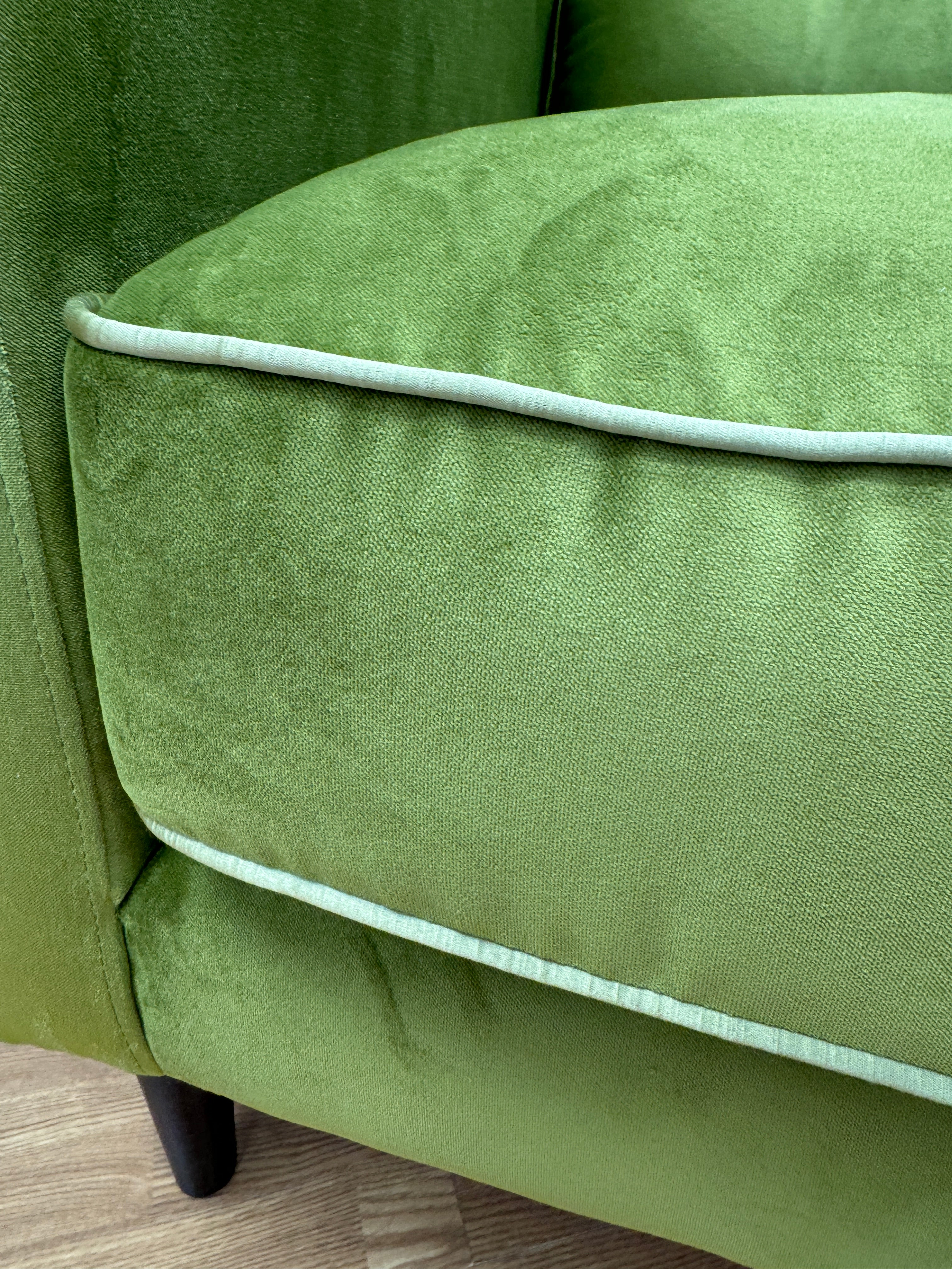 Orla Kiely Sample accent chair in lime green velvet fabric