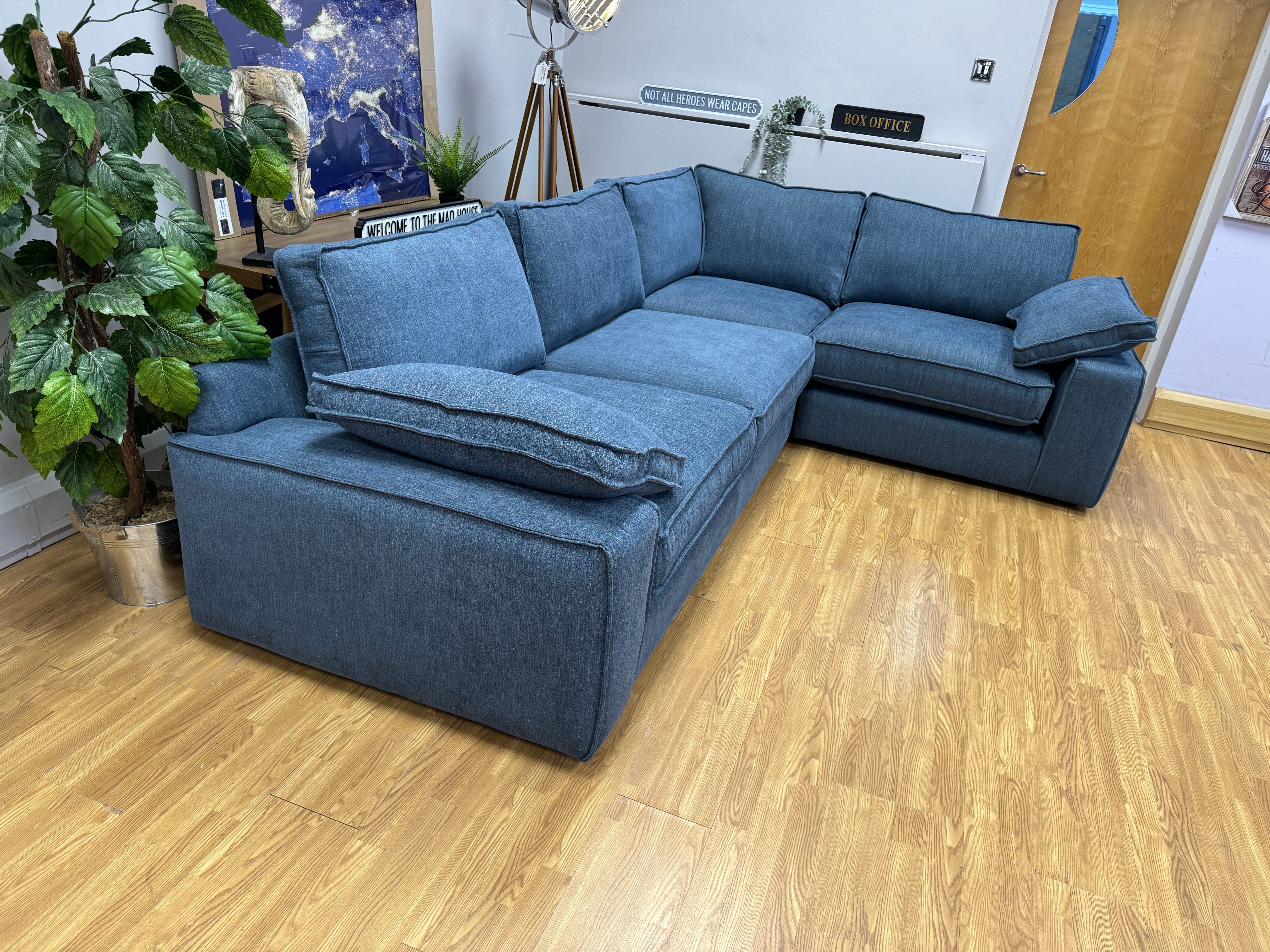 Aspen 3 piece right facing corner sofa in Kingham Waves (denim blue) fabric