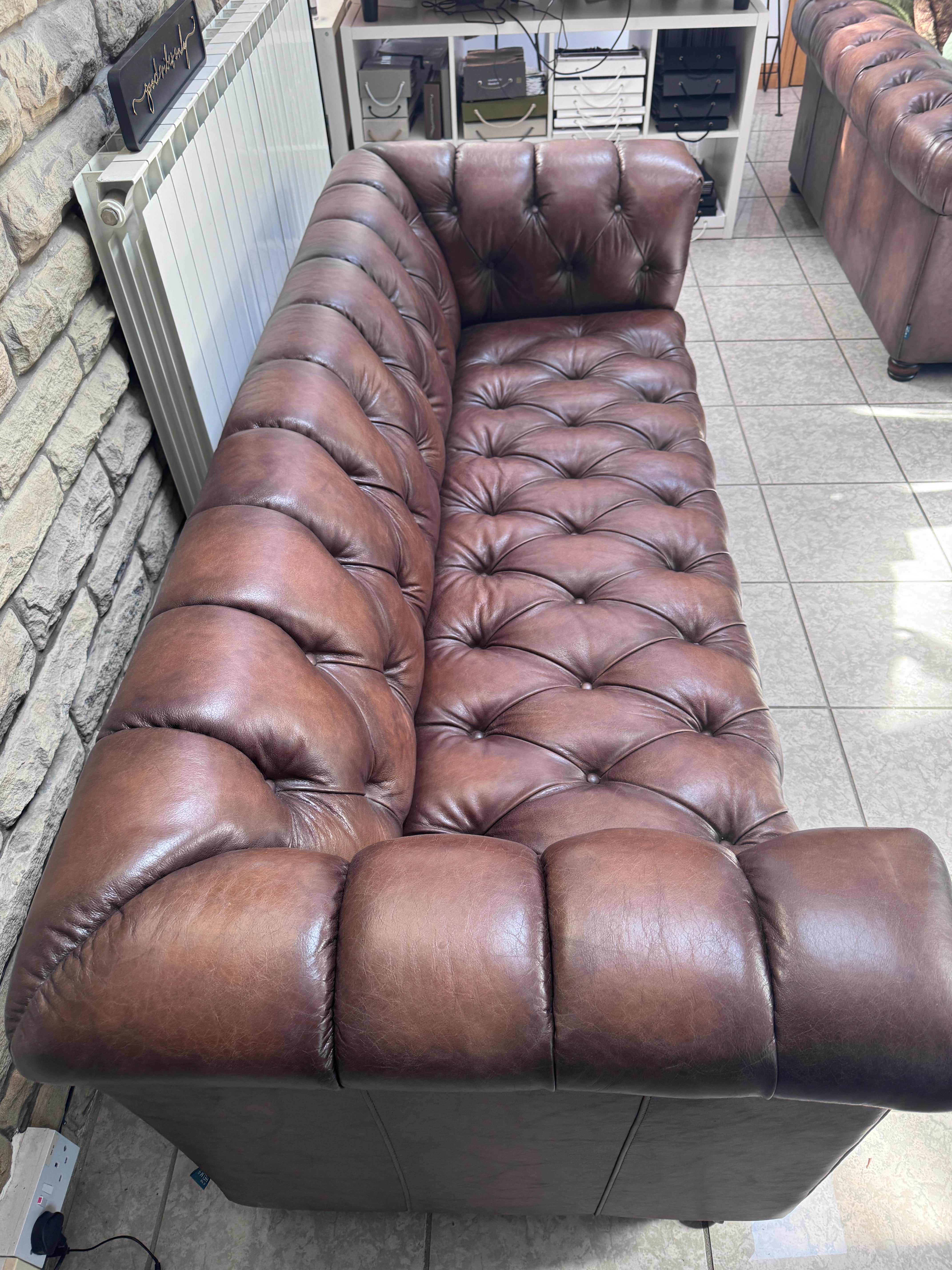 Wallace 3 seater Chesterfield sofa in full 1981 Saddle Leather
